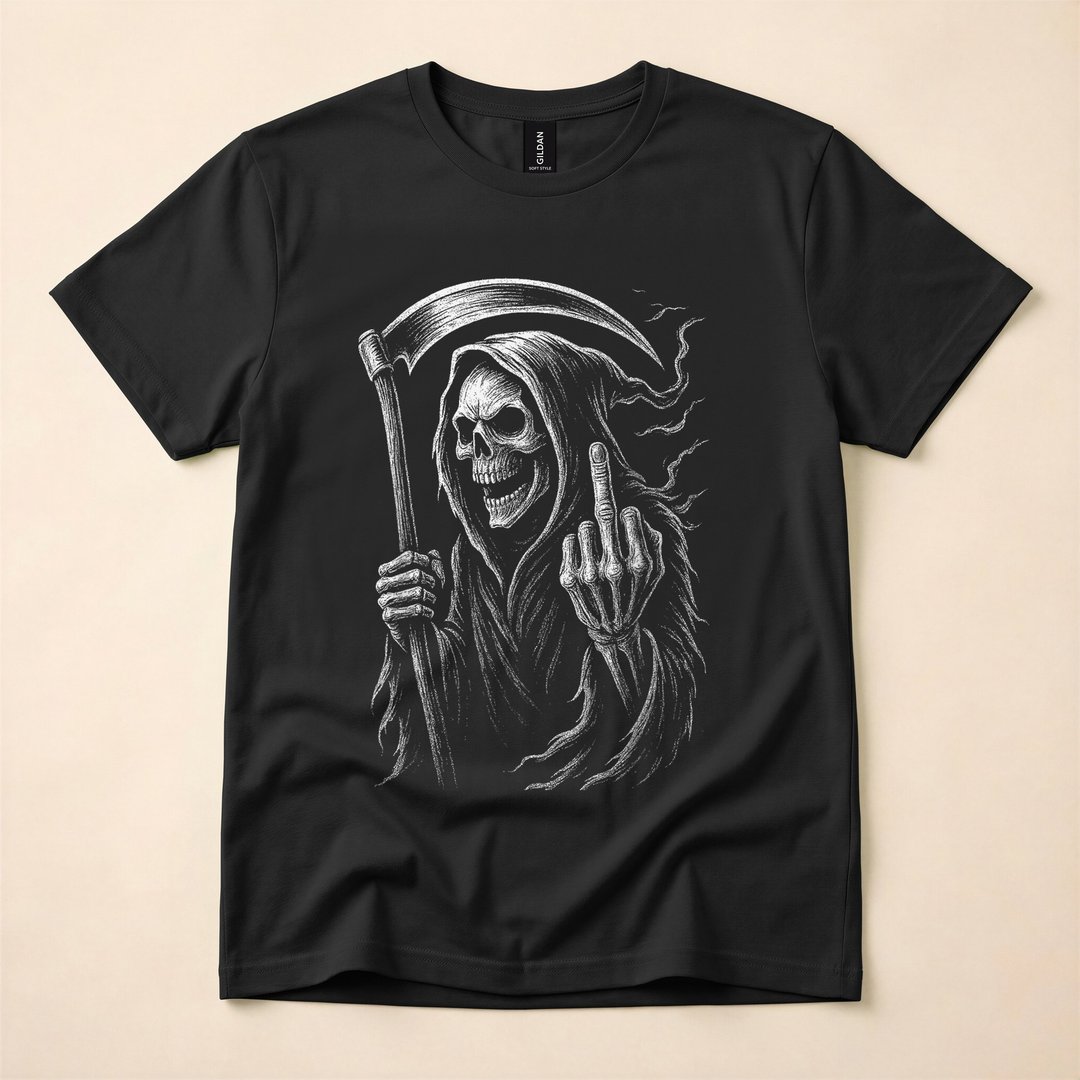 Grim Reaper Middle Finger Angel of Death Dark Horror T-Shirt