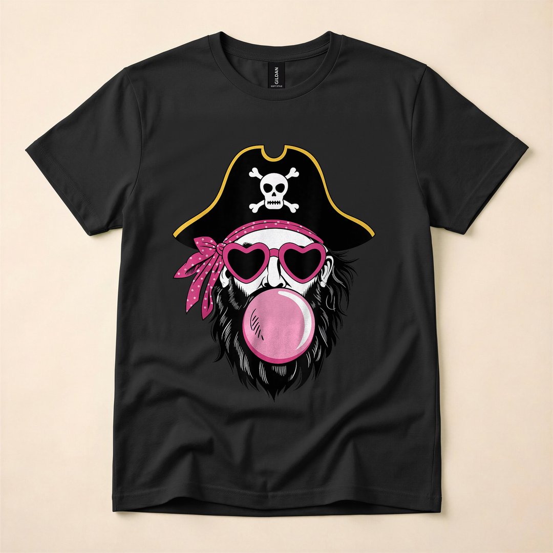 Preppy Pink Pirate Bubble Gum Halloween Mascot T-Shirt - photo 3