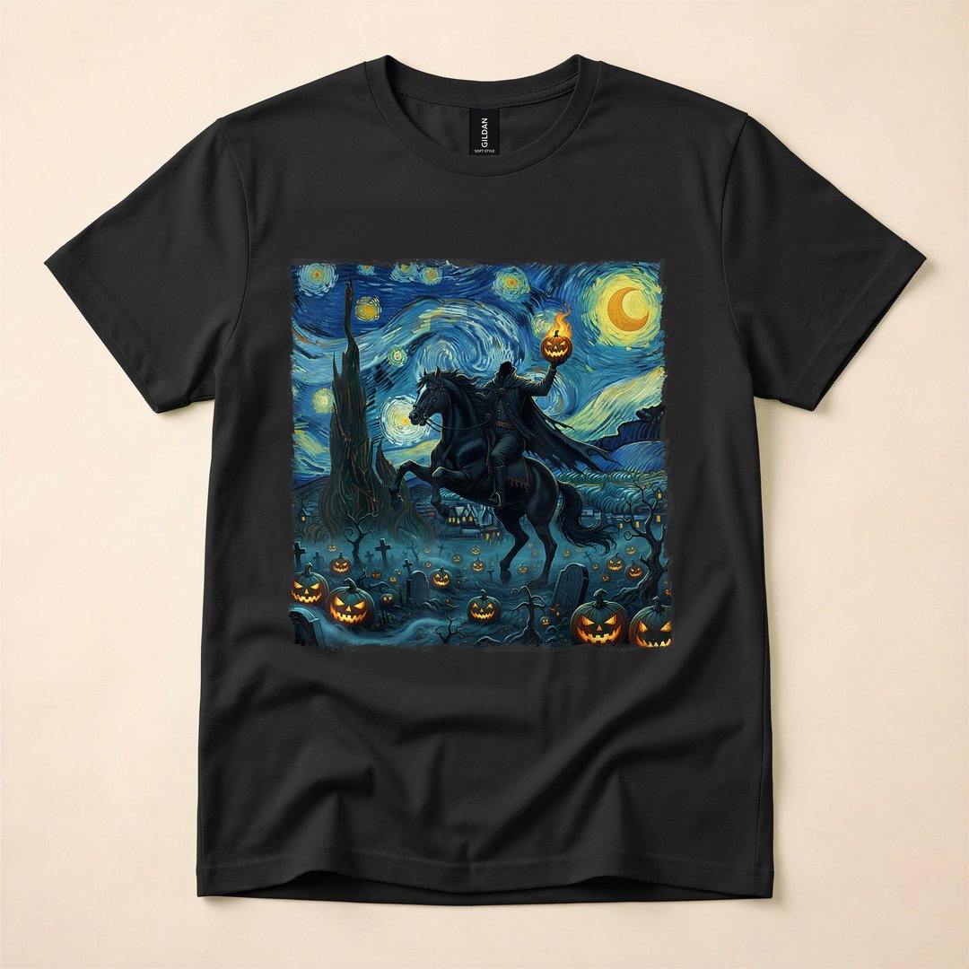 Headless Horseman Pumpkin Starry Night Halloween T-Shirt
