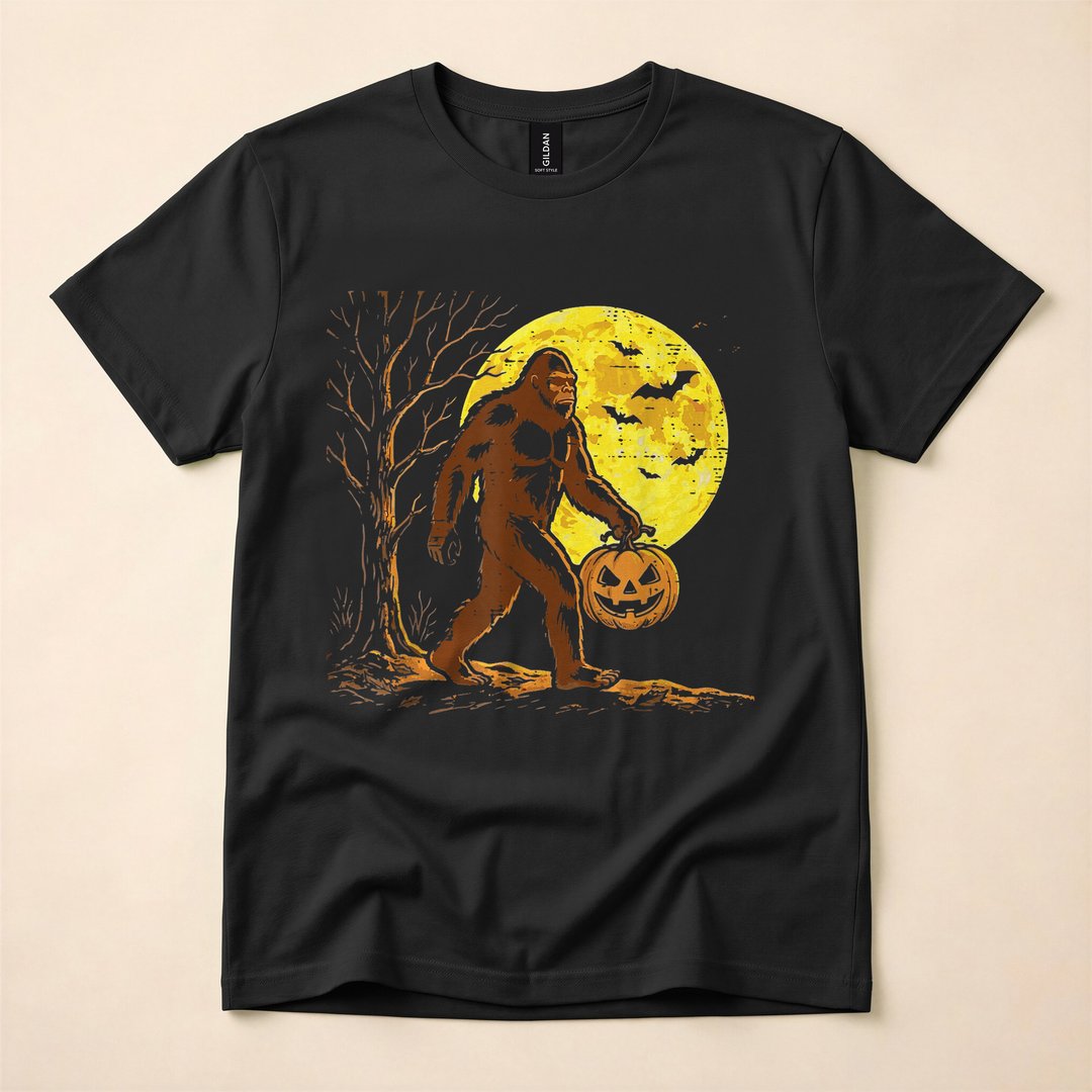 Bigfoot Pumpkin Moon Sasquatch Halloween Costume T-Shirt