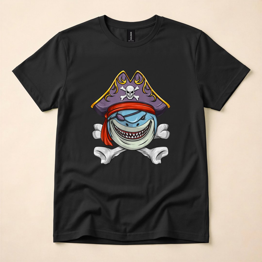 Pirate Shark Crossbones Funny Halloween Costume T-Shirt
