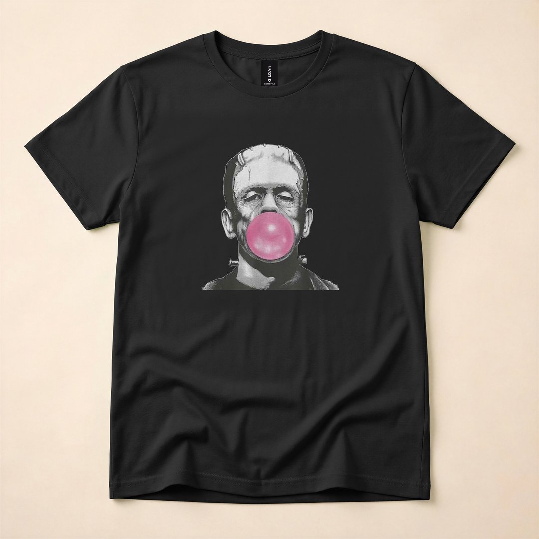 Frankenstein Monster Blowing Pink Bubblegum Halloween T-Shirt
