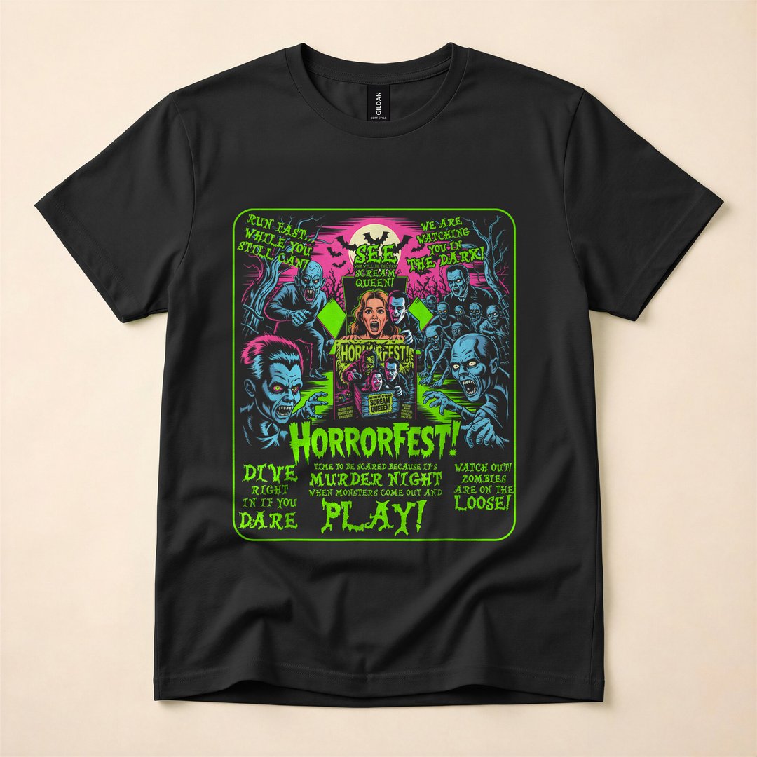 Vintage Horrorfest Retro Halloween Movie Poster T-Shirt - photo 1