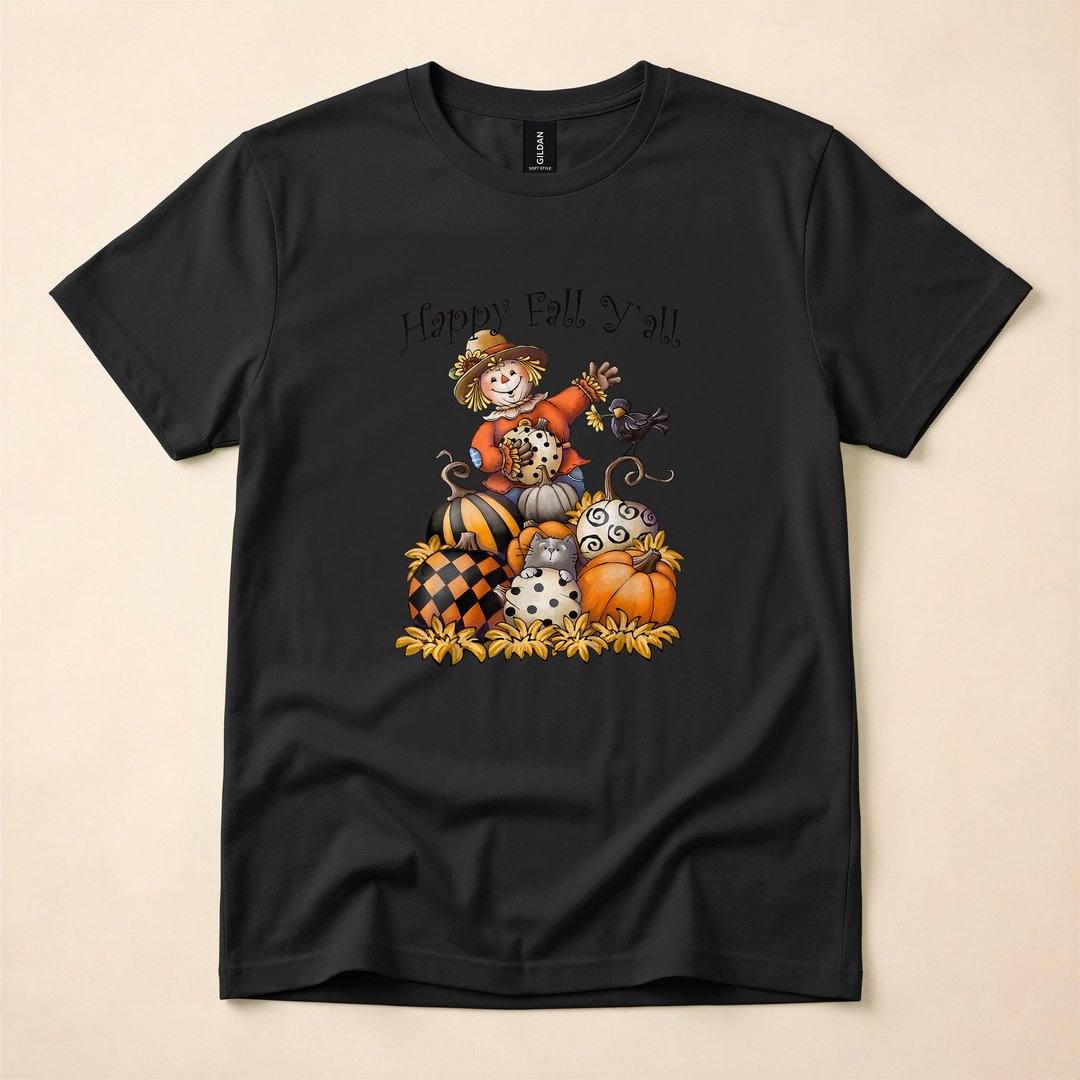 Scarecrow Happy Fall Y'all Pumpkin Harvest T-Shirt - photo 3