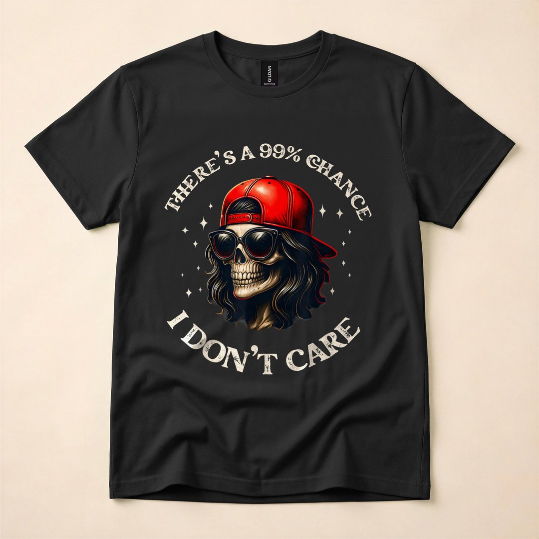 99 Percent Chance I Don't Care Sarcastic Skeleton T-Shirt