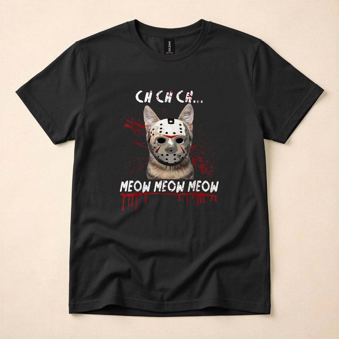 Ch Ch Ch Meow Meow Scary Halloween Cat T-Shirt, Funny Spooky Season Graphic Tee