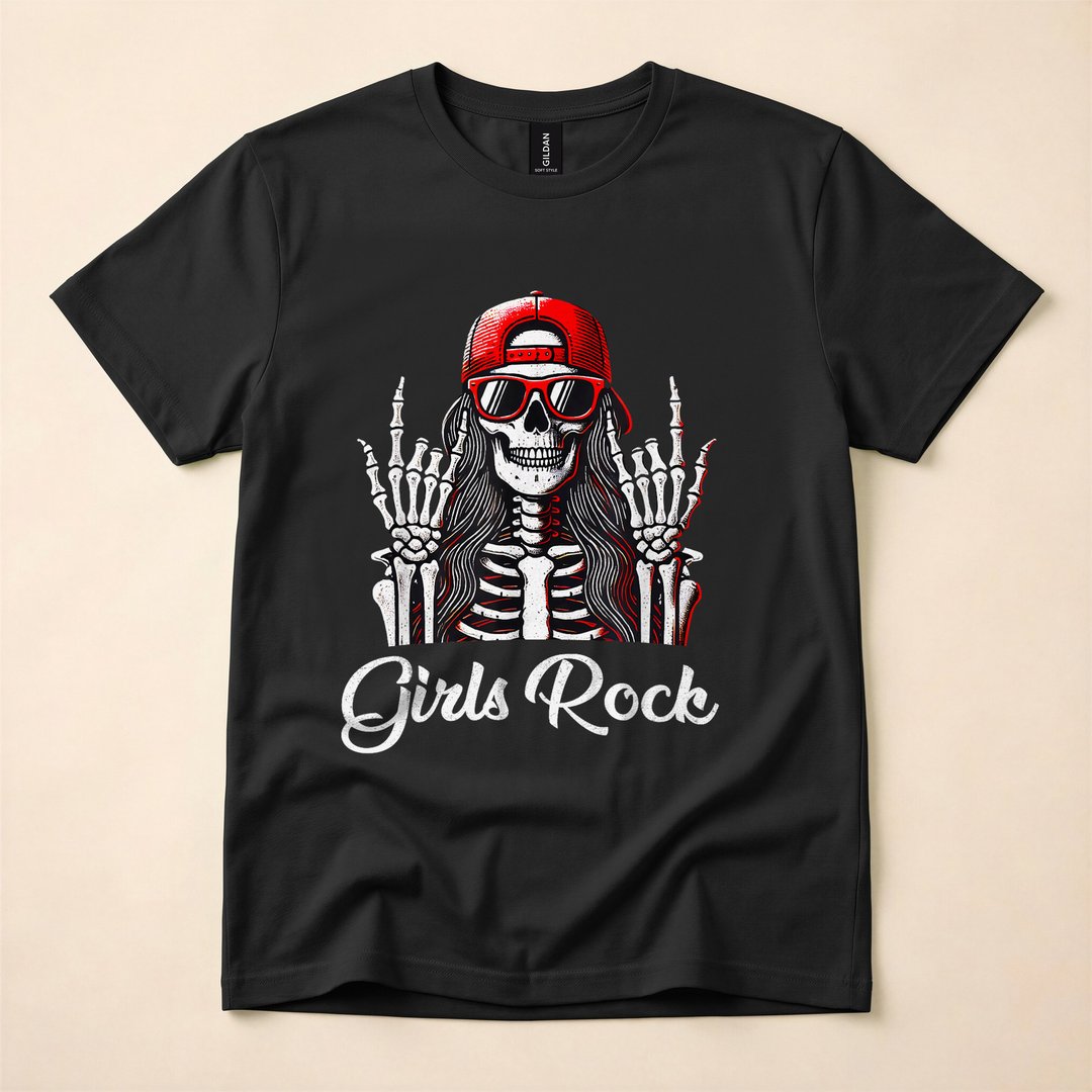 Skeleton Rocker Punk Rock Girl Halloween T-Shirt