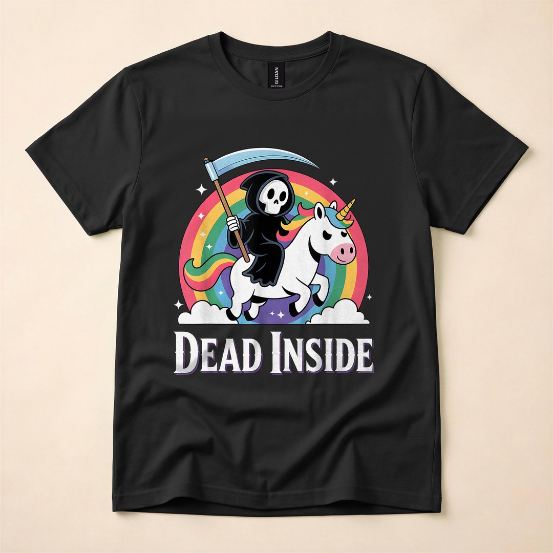 Grim Reaper Rainbow Unicorn Dead Inside Funny T-Shirt