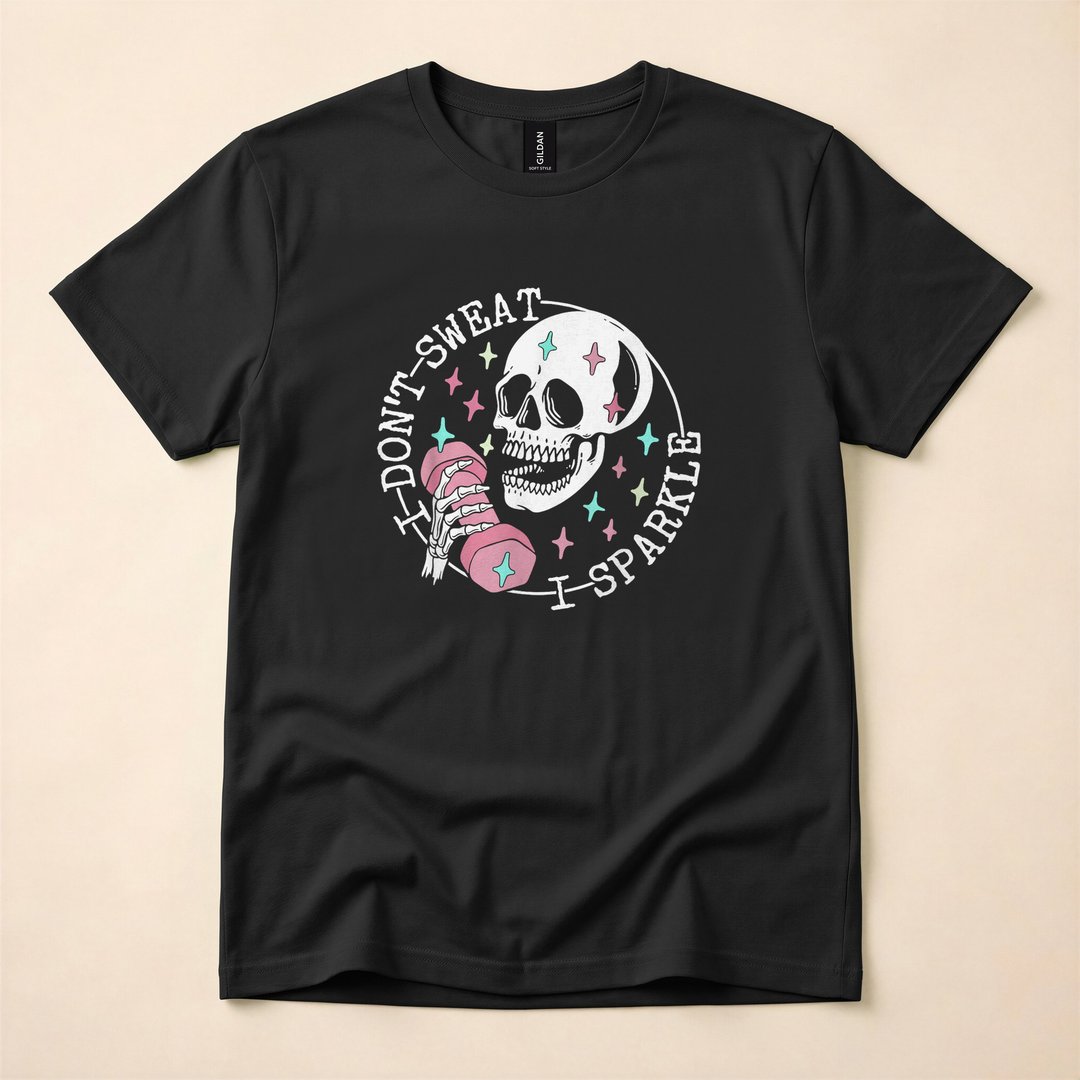I Don't Sweat I Sparkle Funny Skeleton Gym T-Shirt