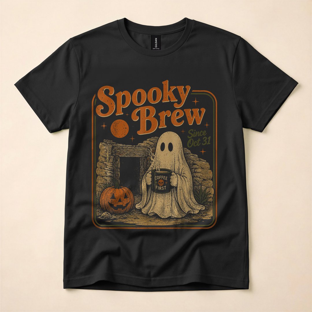 Spooky Brew Ghost Coffee Lover Vintage Halloween T-Shirt