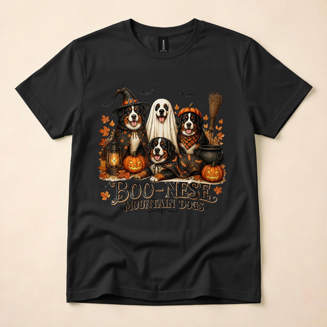 Boo-Nese Mountain Dog Pumpkin Witch Spooky T-Shirt - photo 3