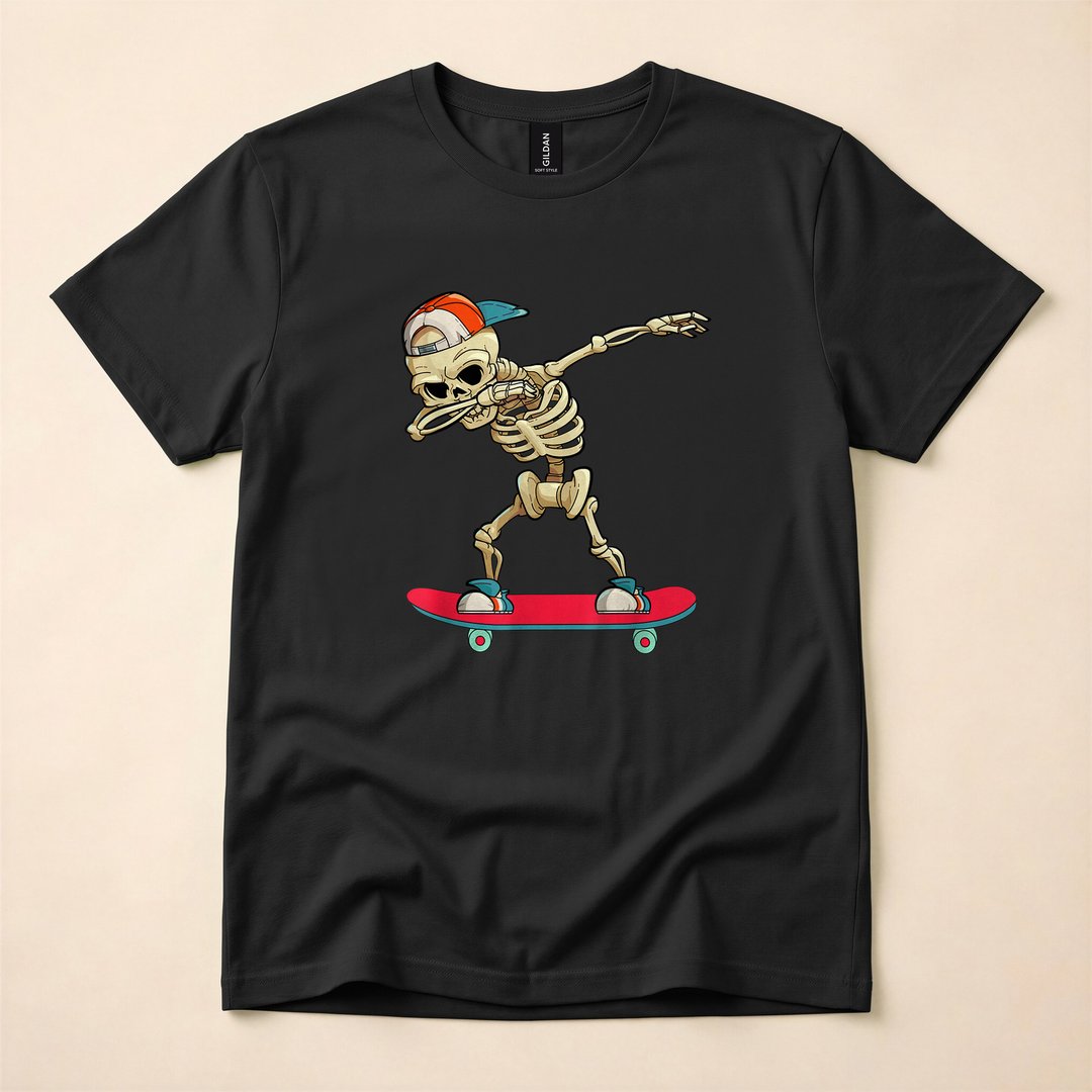 Dabbing Skeleton on a Skateboard Funny Halloween T-Shirt