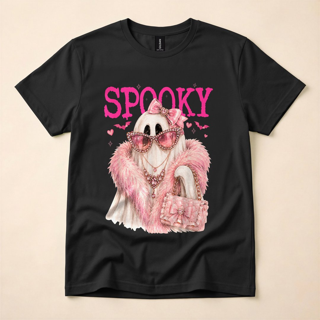 Glam Ghost Preppy Boujee Leopard Halloween Boo T-Shirt - photo 3