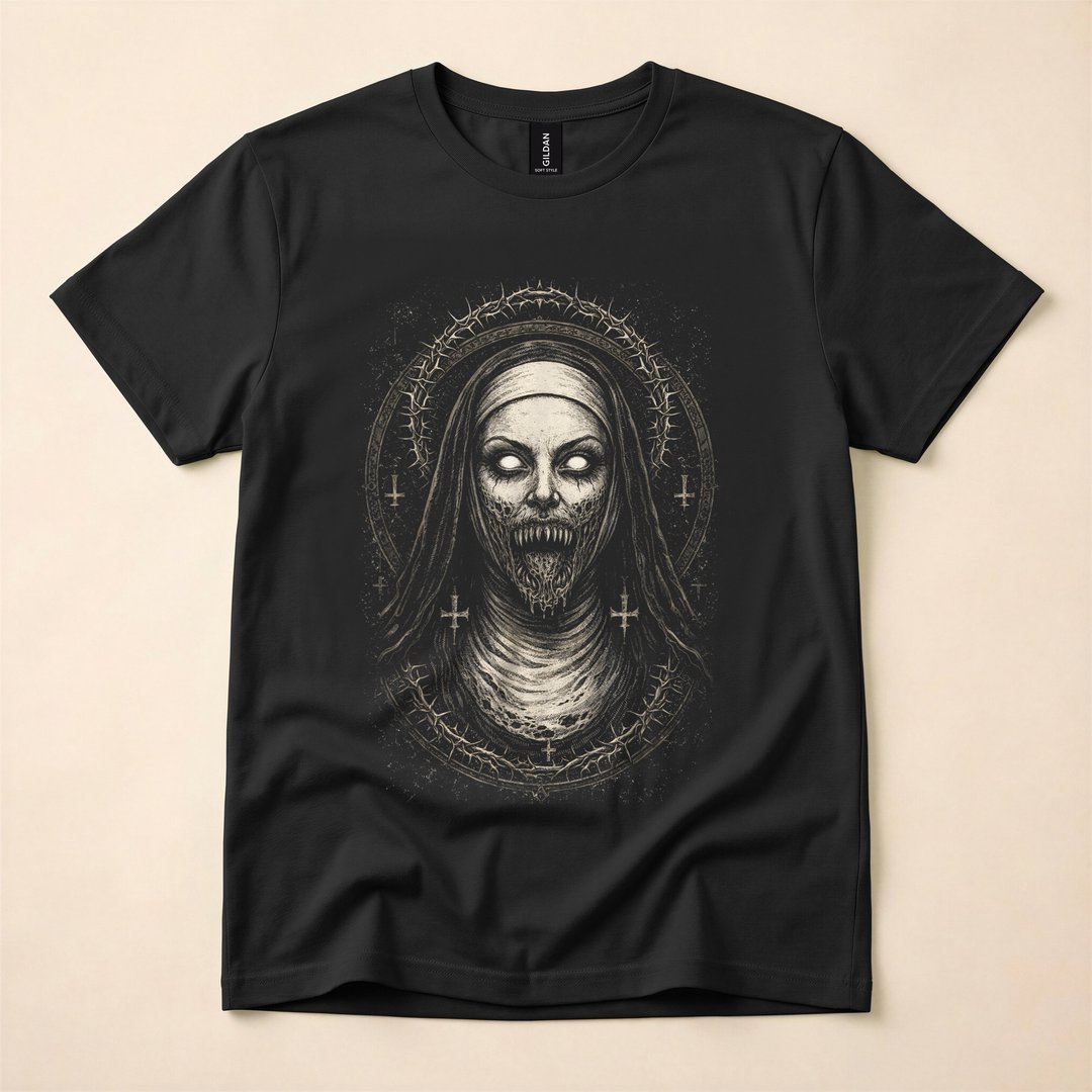 Creepy Dark Nun Gothic Horror Demon T-Shirt