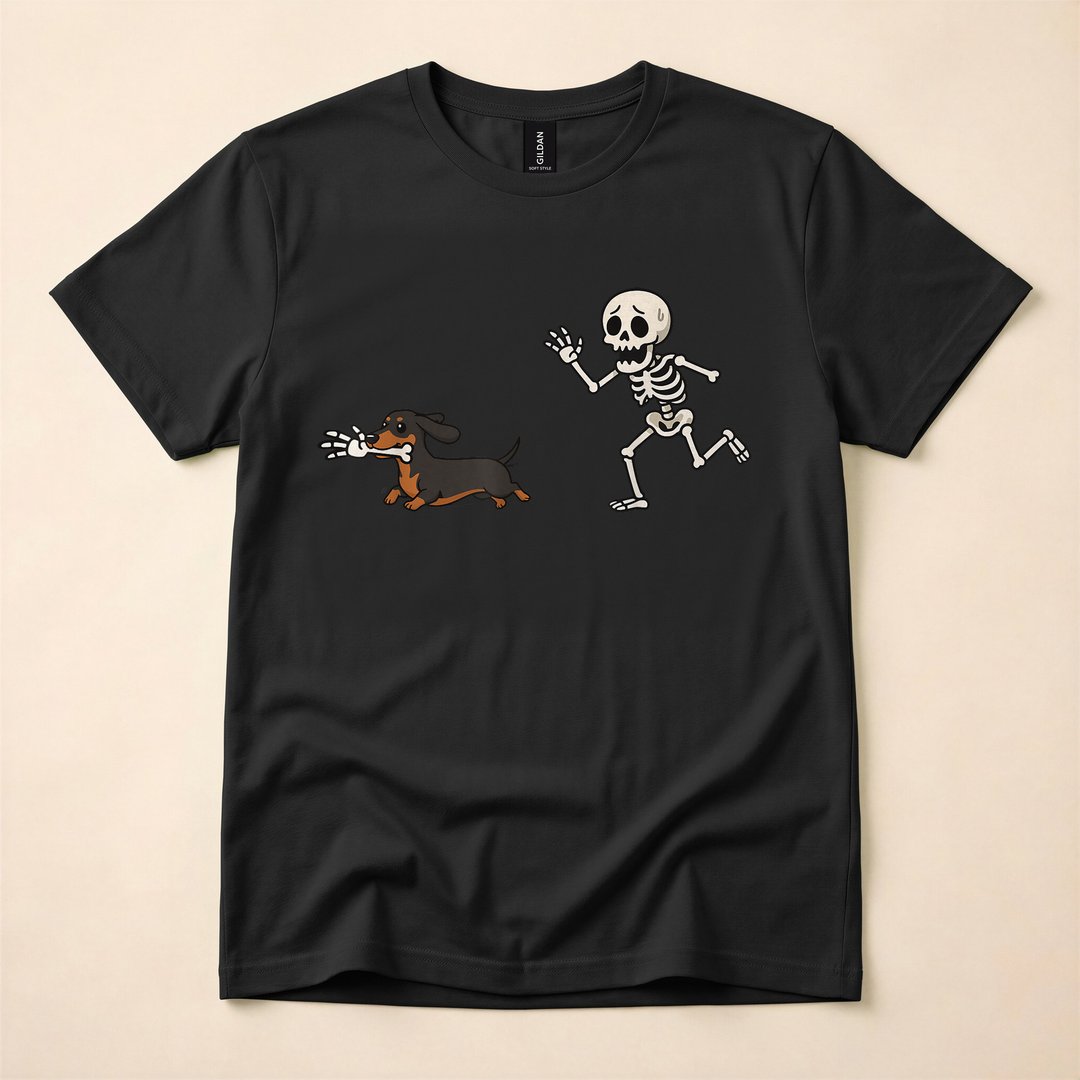 Dachshund Skeleton Bones Funny Halloween Dog T-Shirt