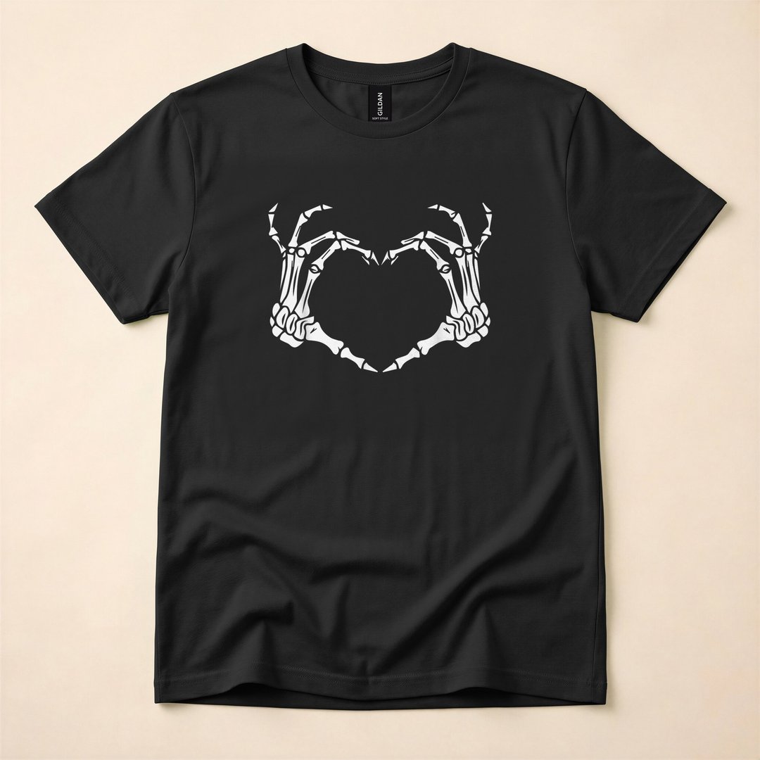 Skeleton Hand Heart Sign Funny Halloween Bones T-Shirt