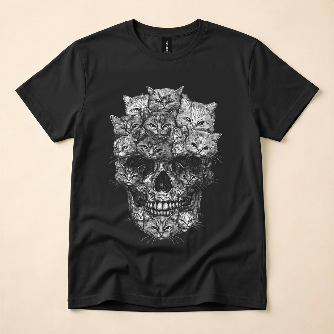 A Skull But It's Cats Kitty Skeleton Halloween T-Shirt
