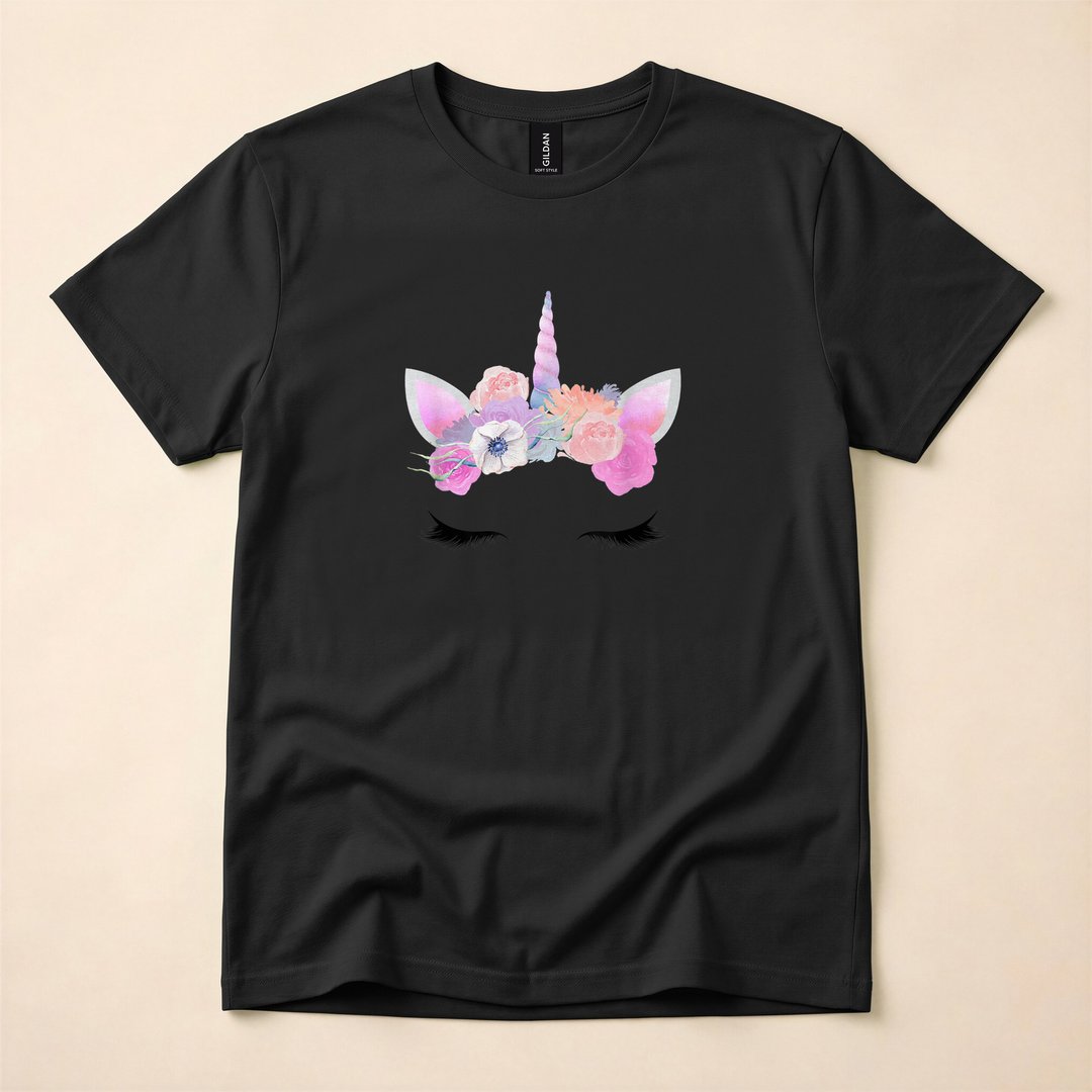 Pink Unicorn Halloween Costume Face Flowers T-Shirt - photo 3