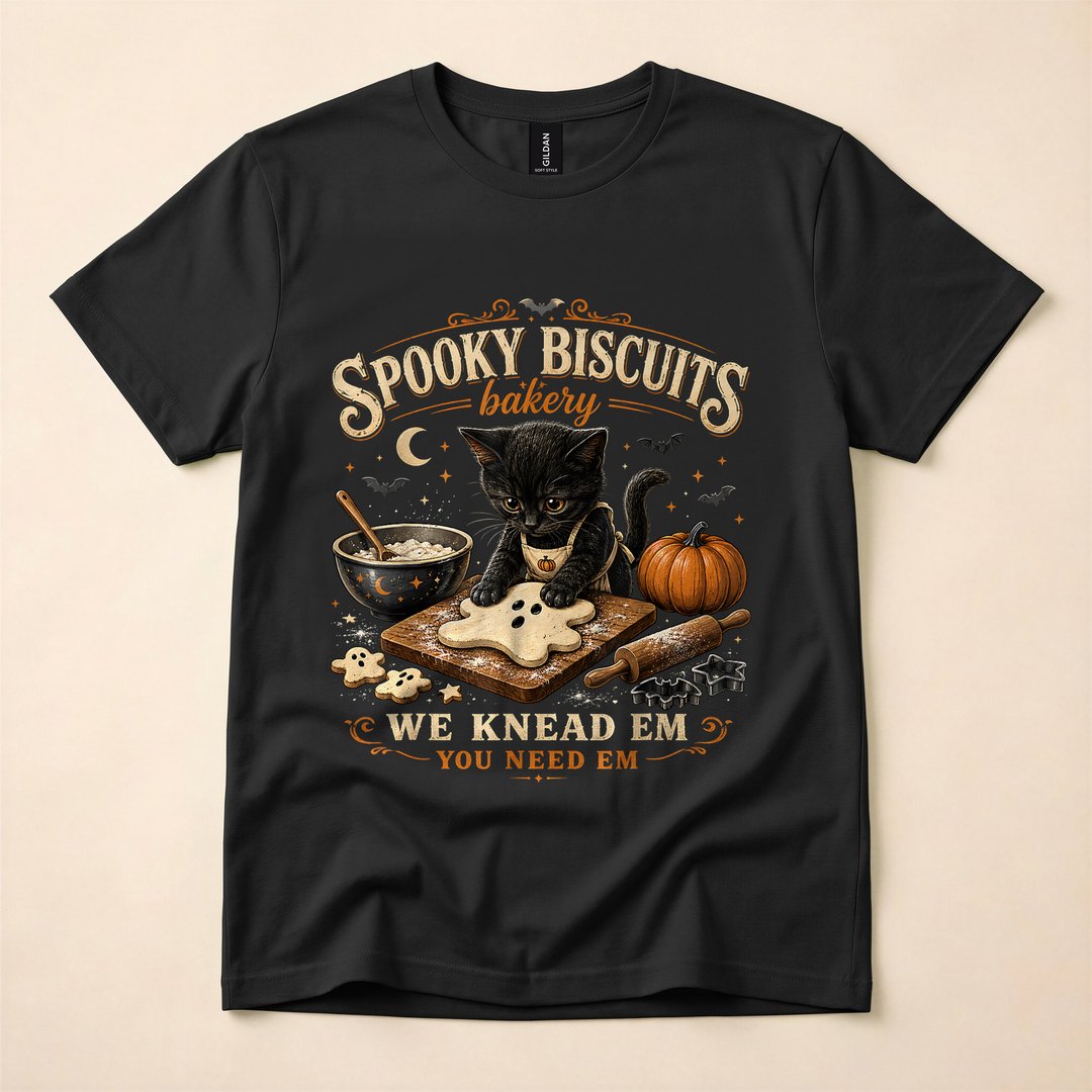 Spooky Biscuits Bakery Vintage Kitten Autumn T-Shirt