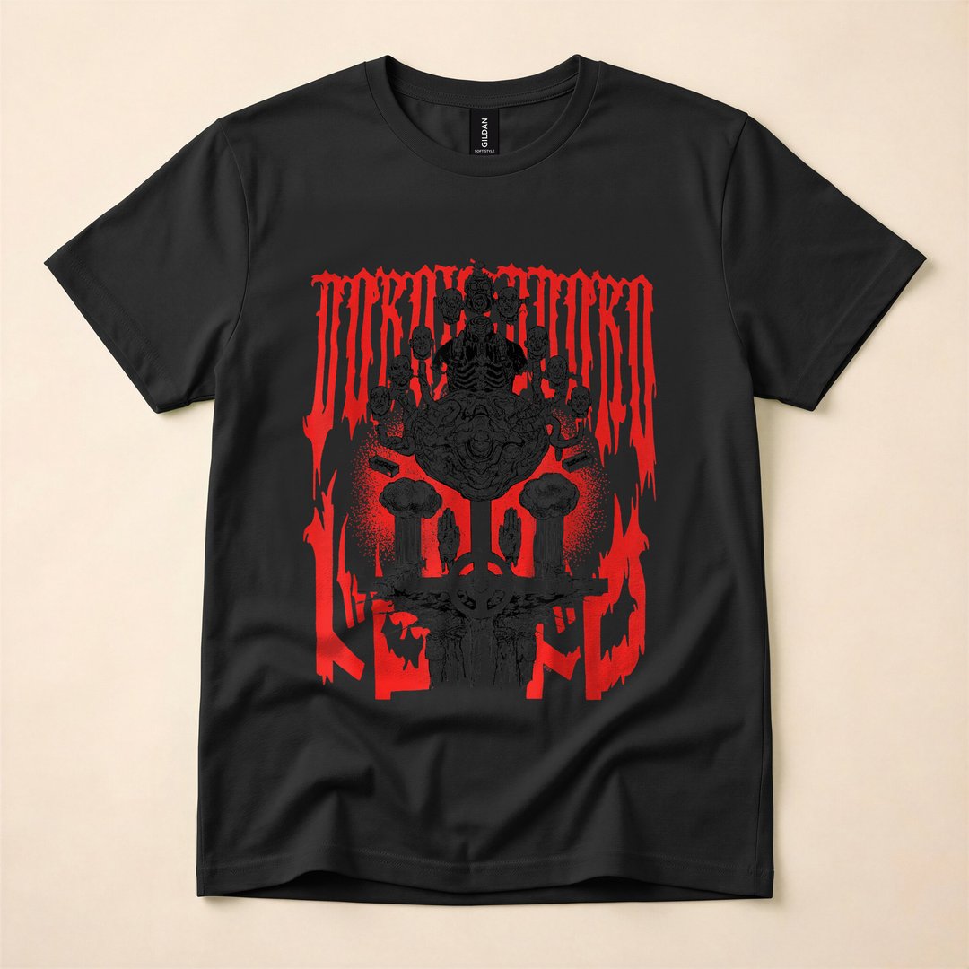 Caiman with Zombie Heads Dark Anime Horror T-Shirt - photo 3