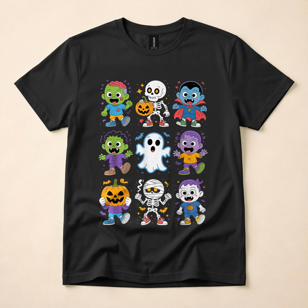 Cute Halloween Ghost Zombie Vampire Skeleton Kids T-Shirt
