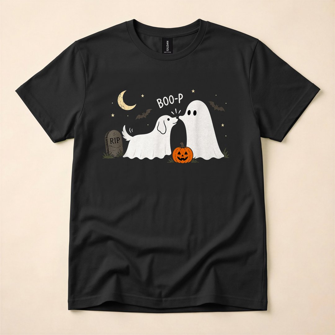 Retro Boo Ghost Dog Funny Halloween T-Shirt