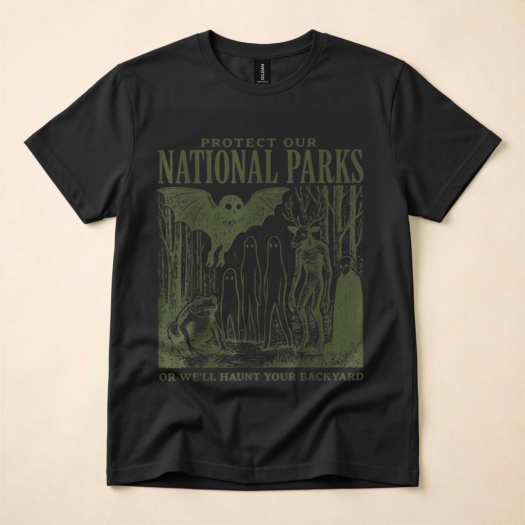 Retro Folk Horror National Park Spooky Ghost T-Shirt - photo 3