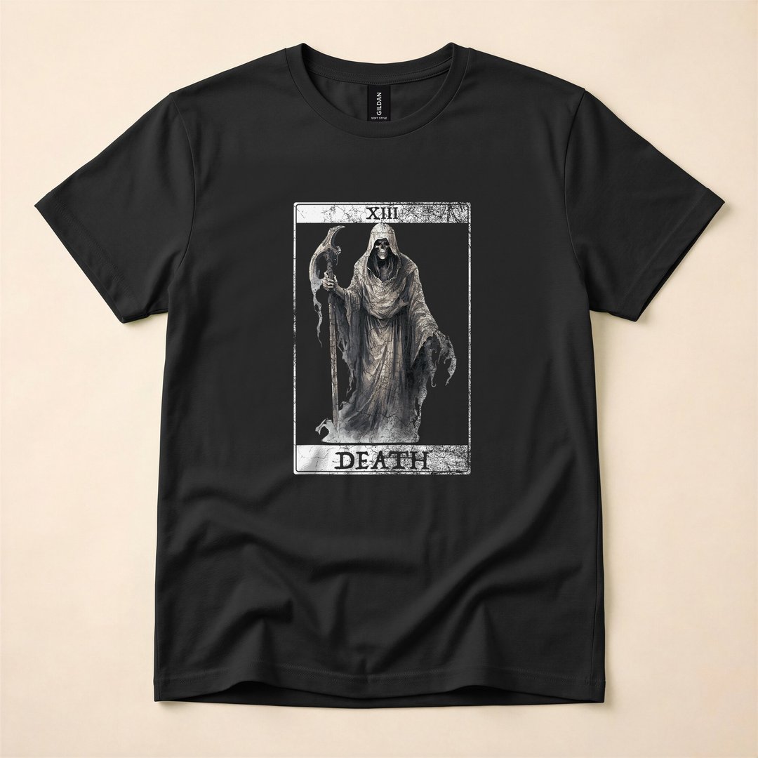Vintage Death Tarot Card Grim Reaper Occult Halloween T-Shirt