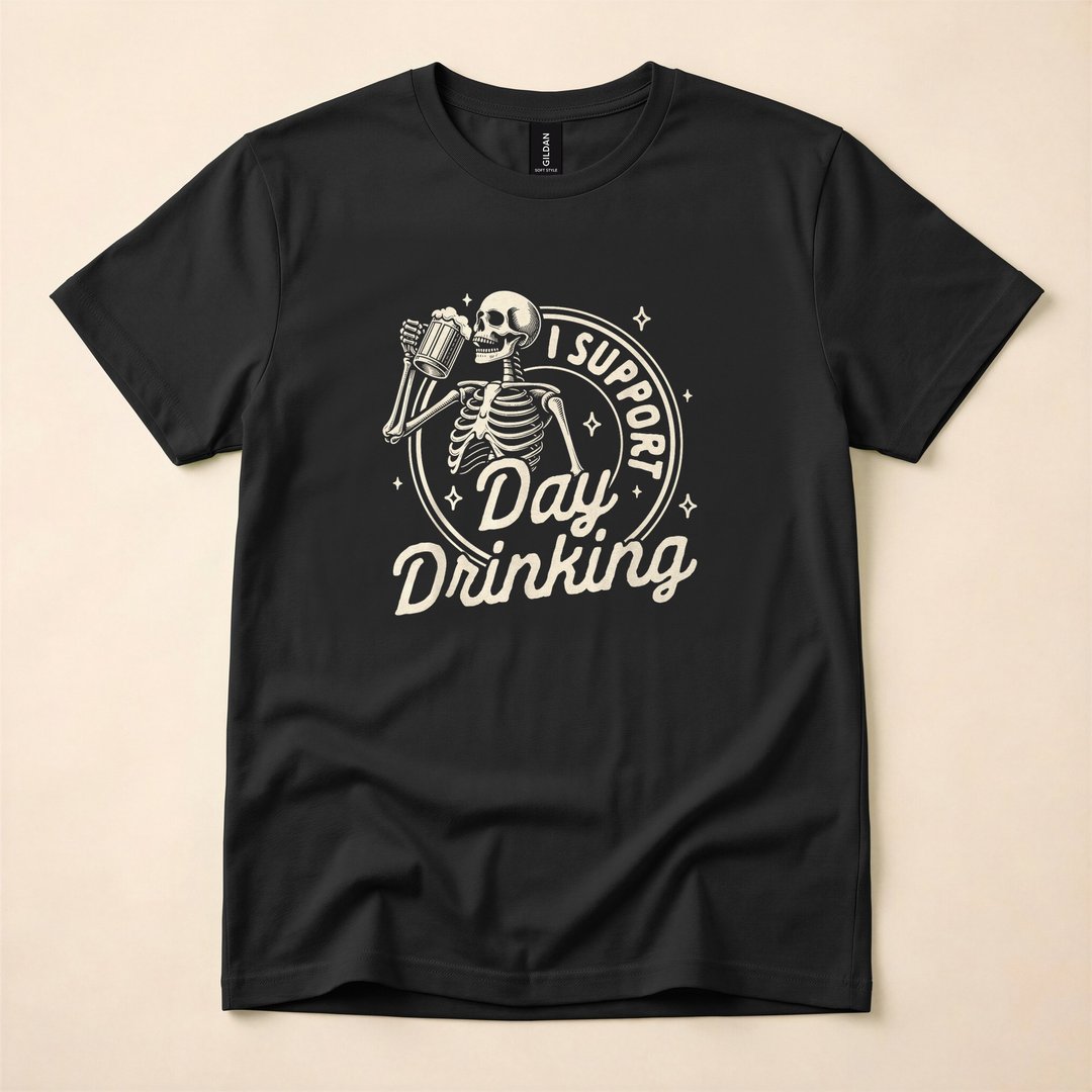 Skeleton Beer Lover I Support Day Drinking Funny T-Shirt