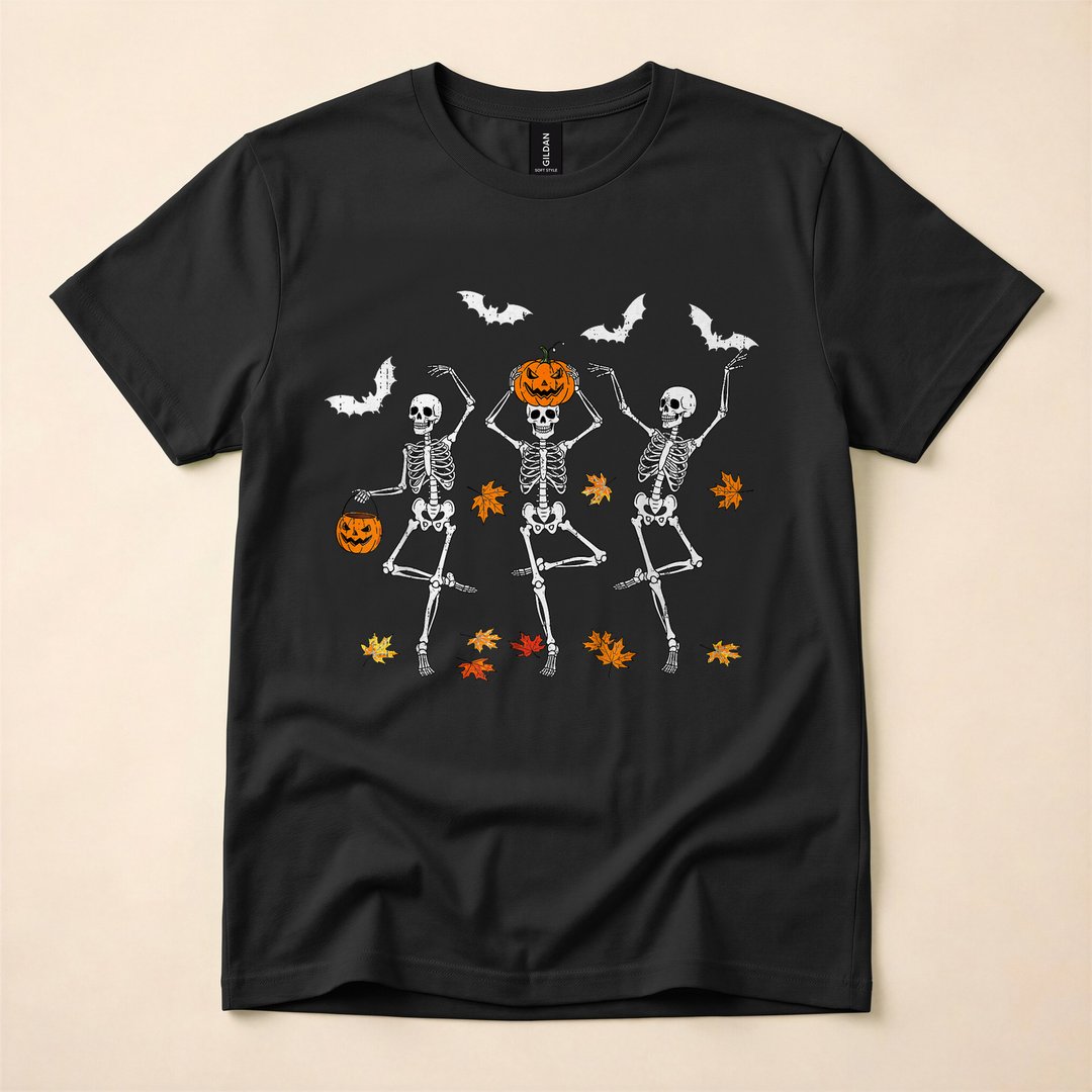 Spooky Dancing Skeletons Funny Fall Halloween T-Shirt