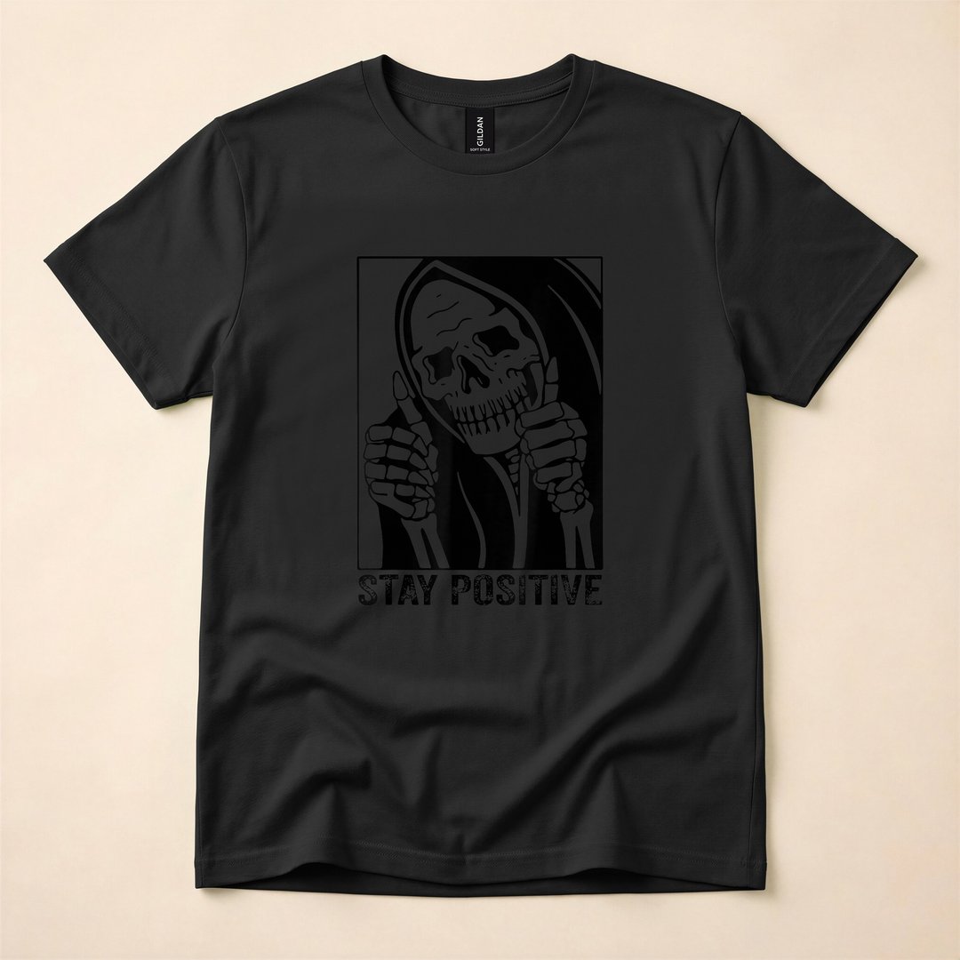 Stay Positive Funny Skull Skeleton Halloween T-Shirt - photo 3