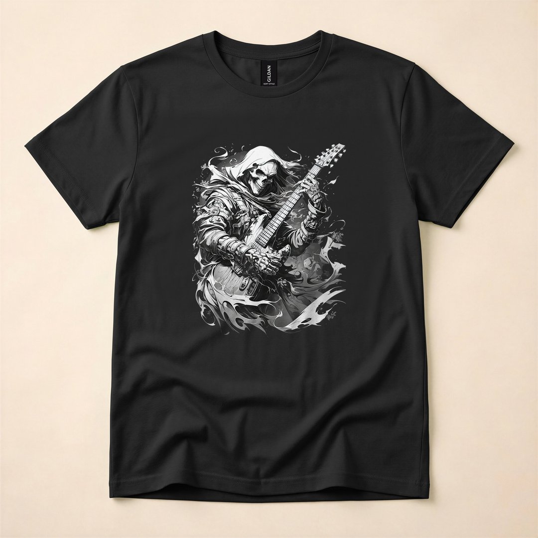 Skeleton Rock Star Shredding a Guitar Funny Halloween T-Shirt