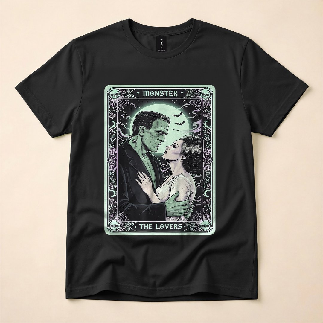 Frankenstein and His Bride The Lovers Tarot Card T-Shirt