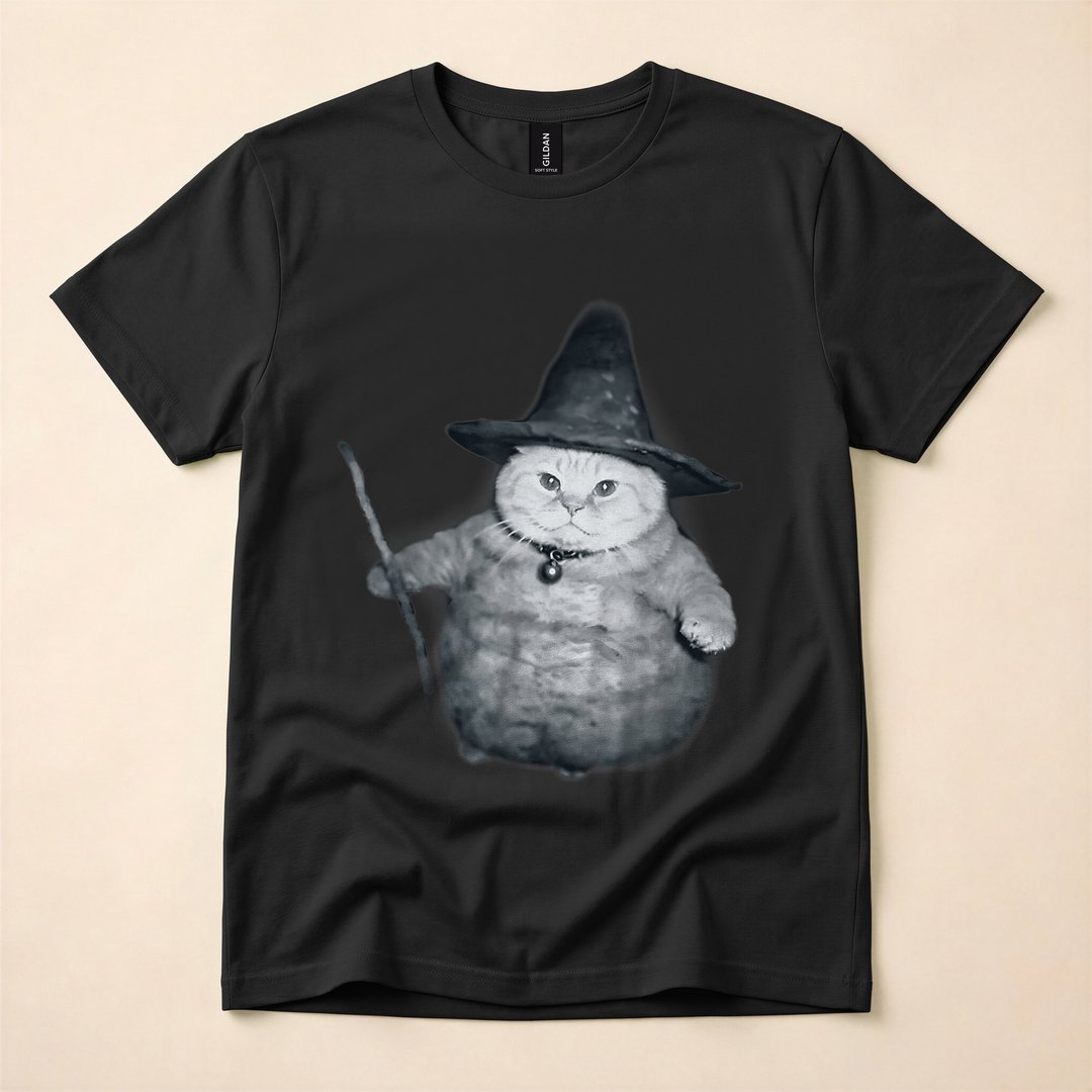 Wizard Kitten Witch Cat Chonk Meme Halloween T-Shirt - photo 1