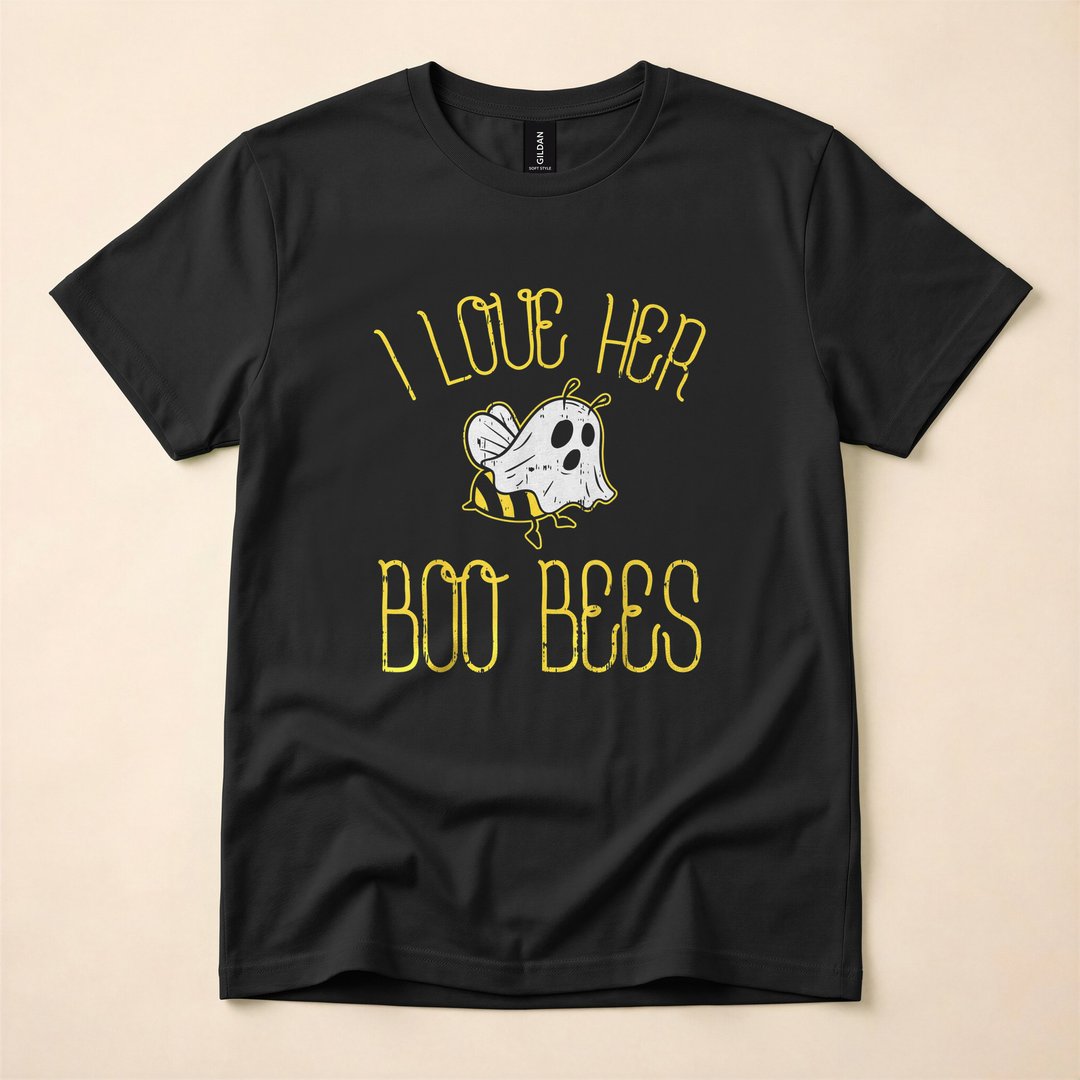 I Love Her Boo Bees Halloween Matching Couple T-Shirt