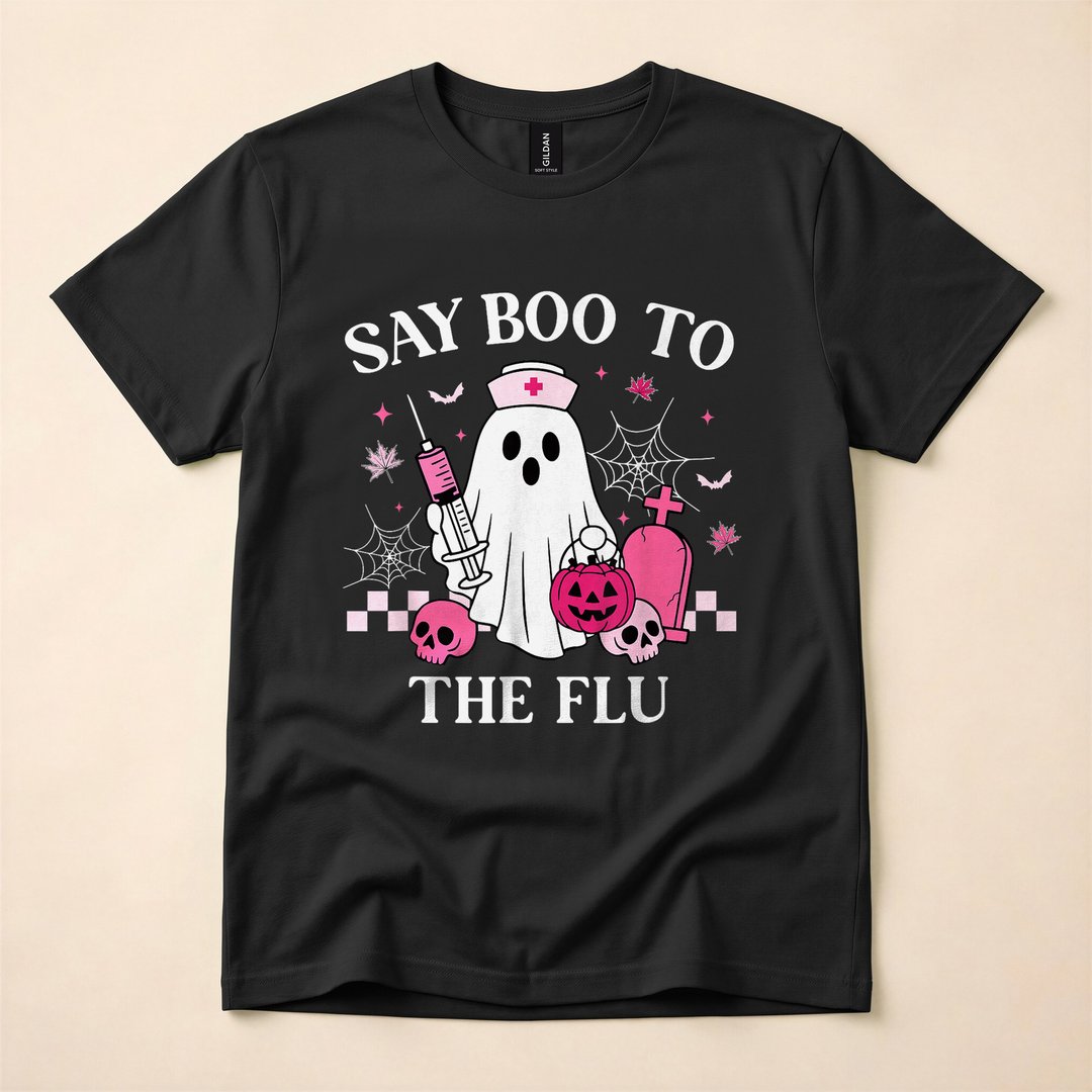 Say Boo to the Flu Funny Nurse Ghost Halloween T-Shirt