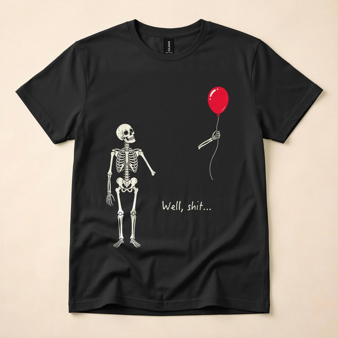 Skeleton With Lost Balloon Well Shit Funny Halloween T-Shirt