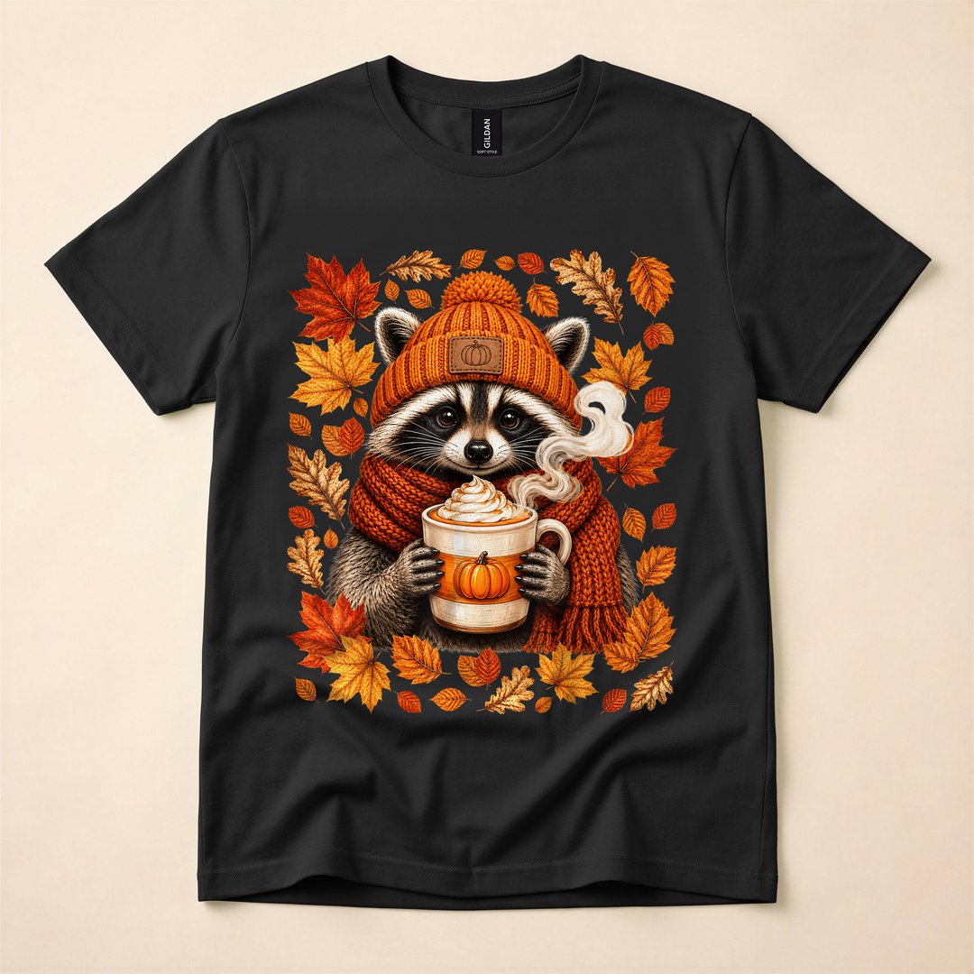 Raccoon Pumpkin Spice Latte Cozy Fall Autumn T-Shirt