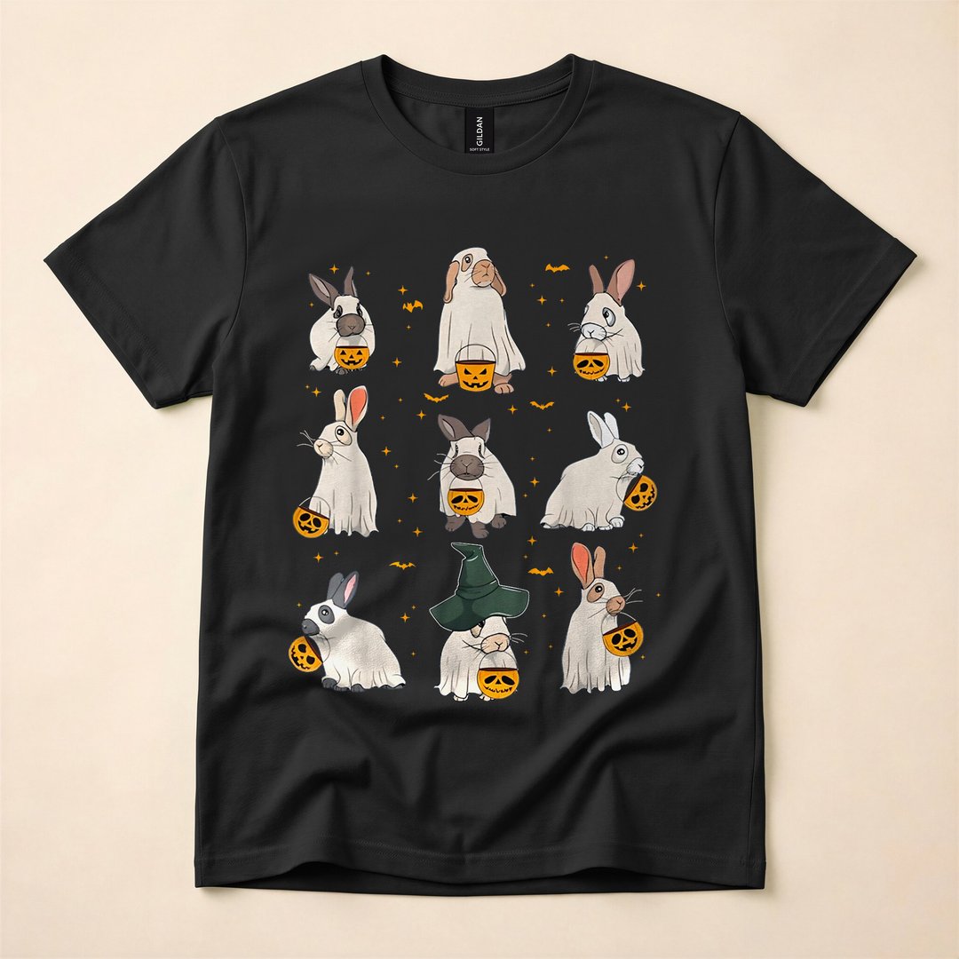 Cute Fall Bunny Ghost Rabbit Spooky Season T-Shirt
