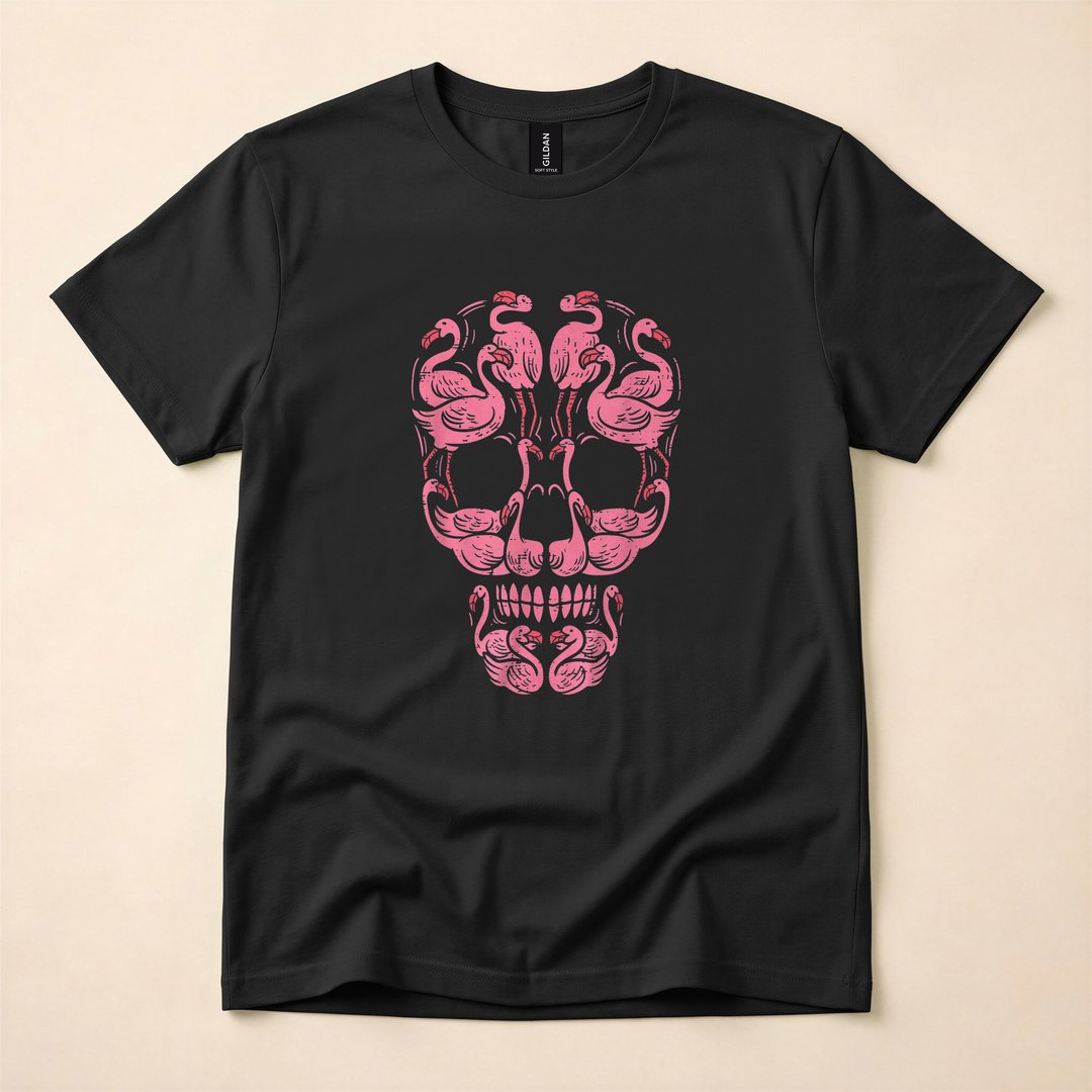 Pink Flamingo Skull Breast Cancer Awareness Halloween T-Shirt