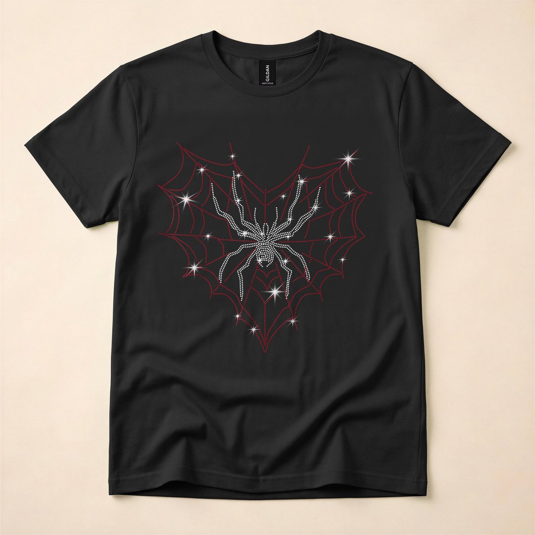 Cute Heart Spider Web Cobweb Halloween T-Shirt - photo 1