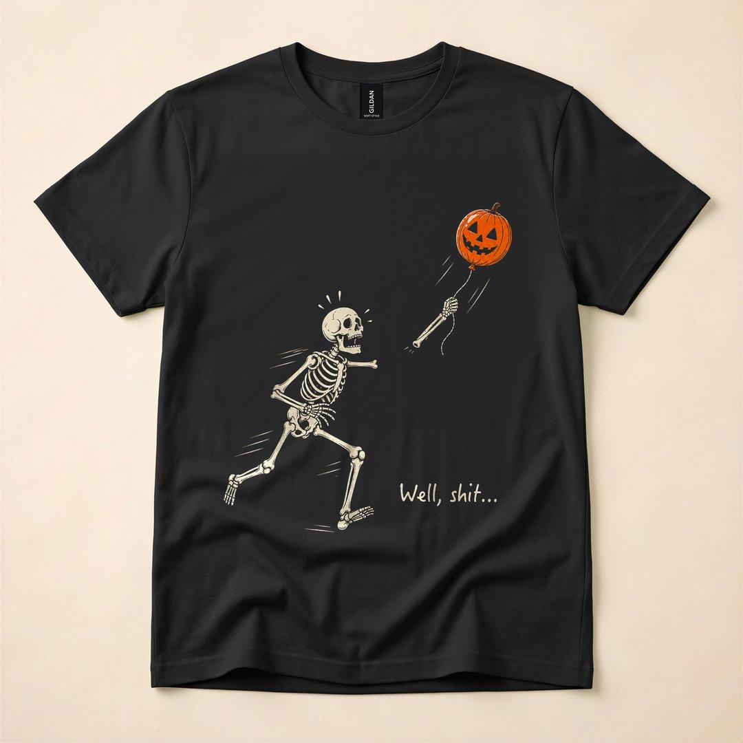 Skeleton Chasing a Lost Balloon Retro Halloween T-Shirt