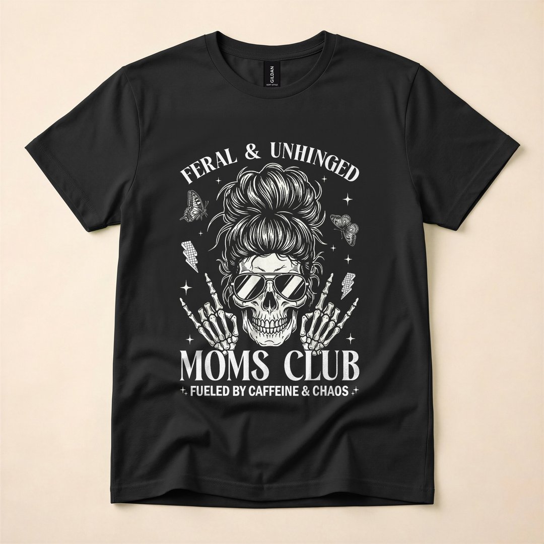 Feral and Unhinged Moms Club Skeleton Coffee T-Shirt
