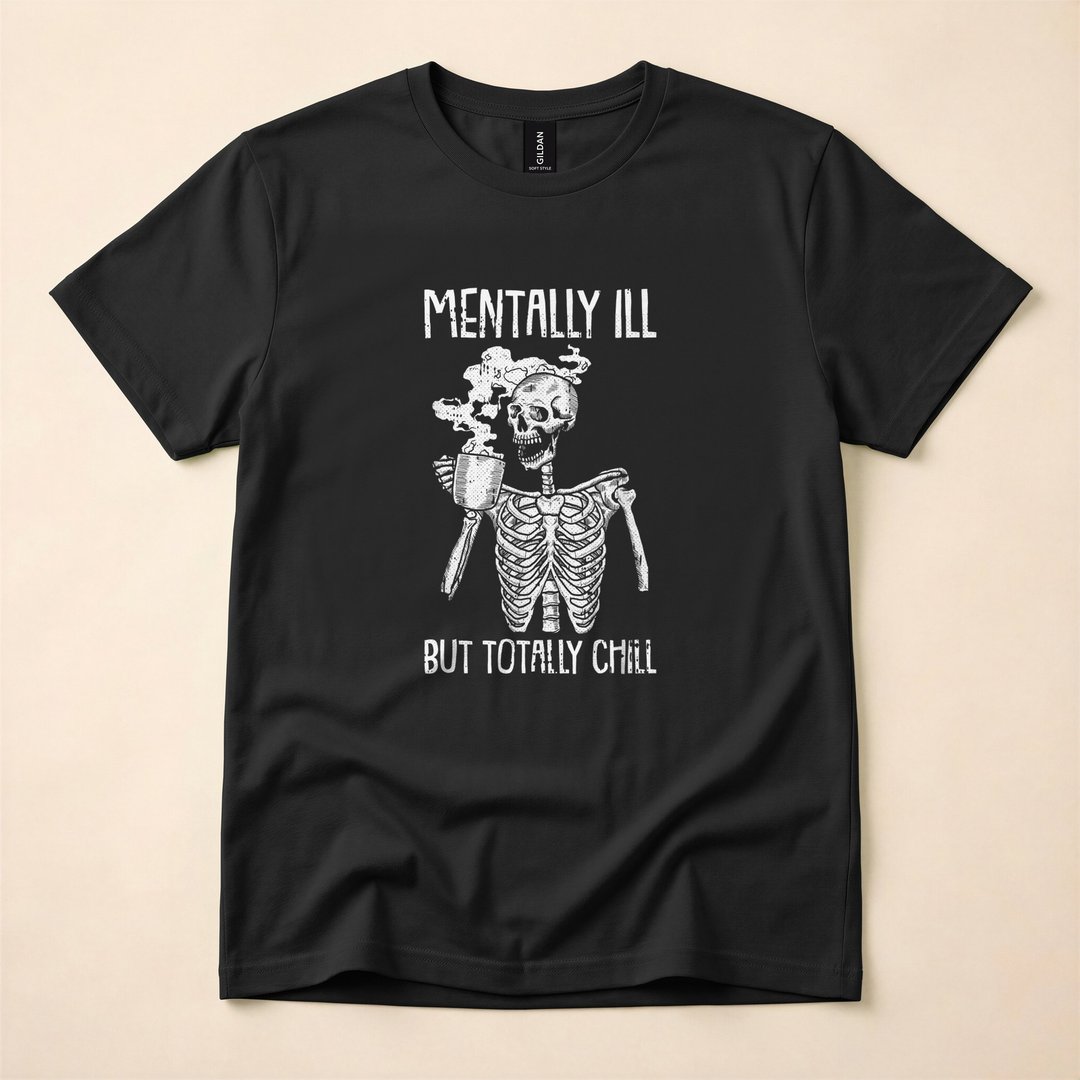 Mentally Ill But Totally Chill Halloween Skeleton T-Shirt
