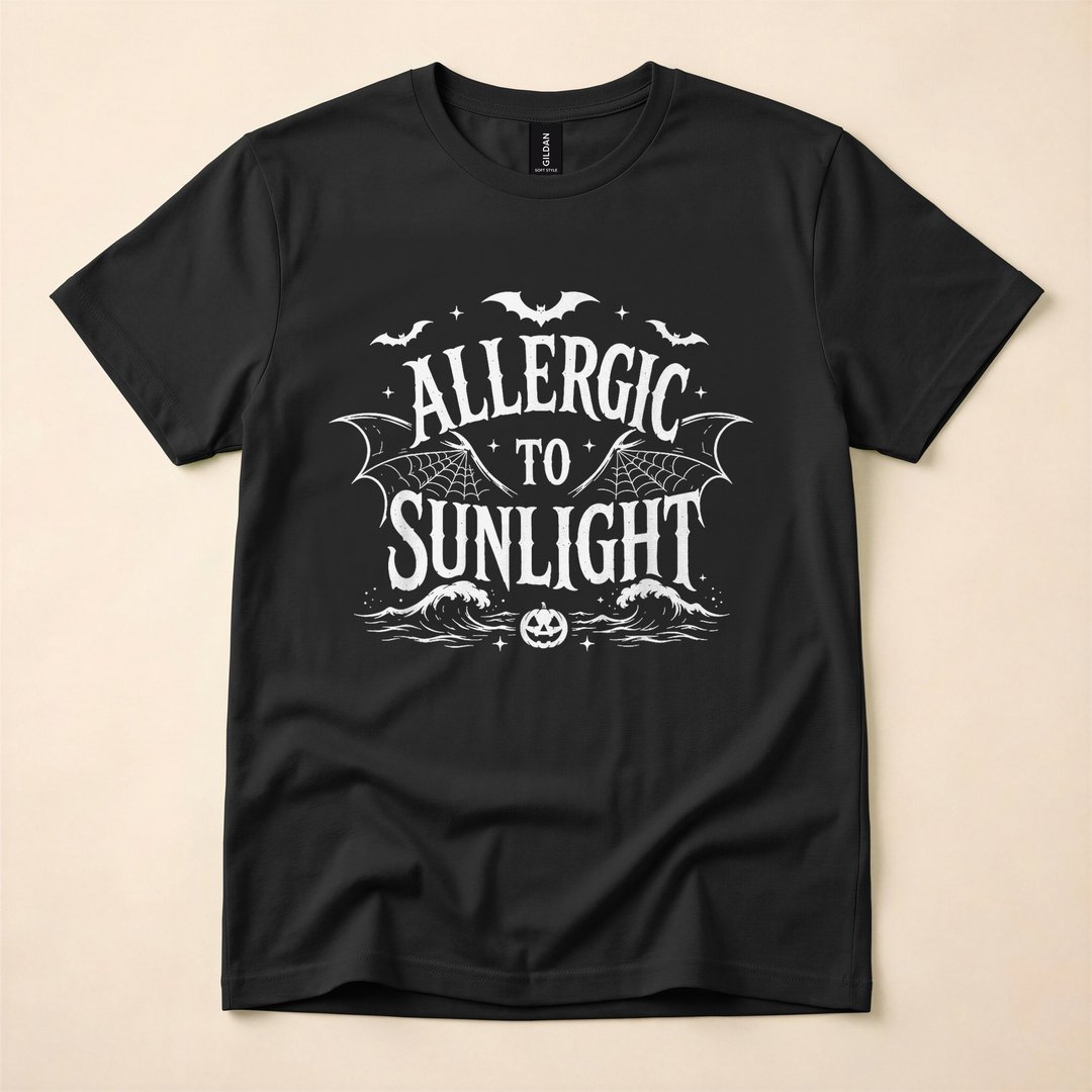 Allergic to Sunlight Gothic Vampire Funny Halloween T-Shirt