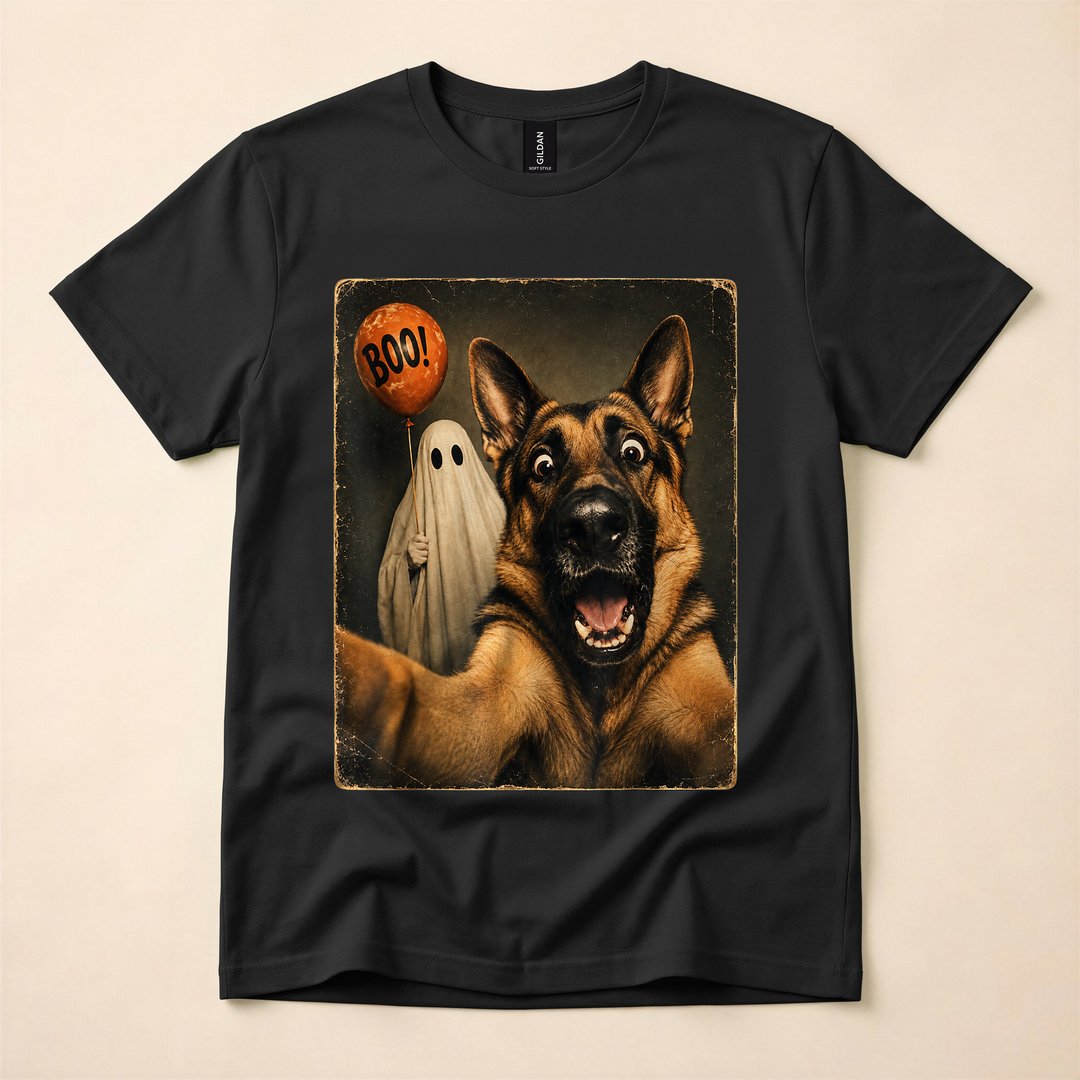 German Shepherd Ghost Selfie Boo Halloween Dog T-Shirt