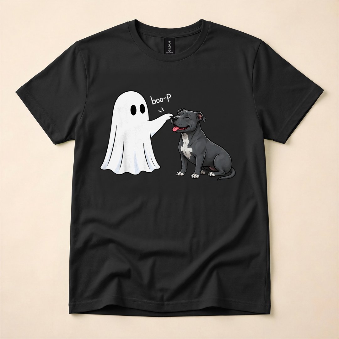 Pit Bull Ghost Nose Boop Halloween Dog Lover T-Shirt