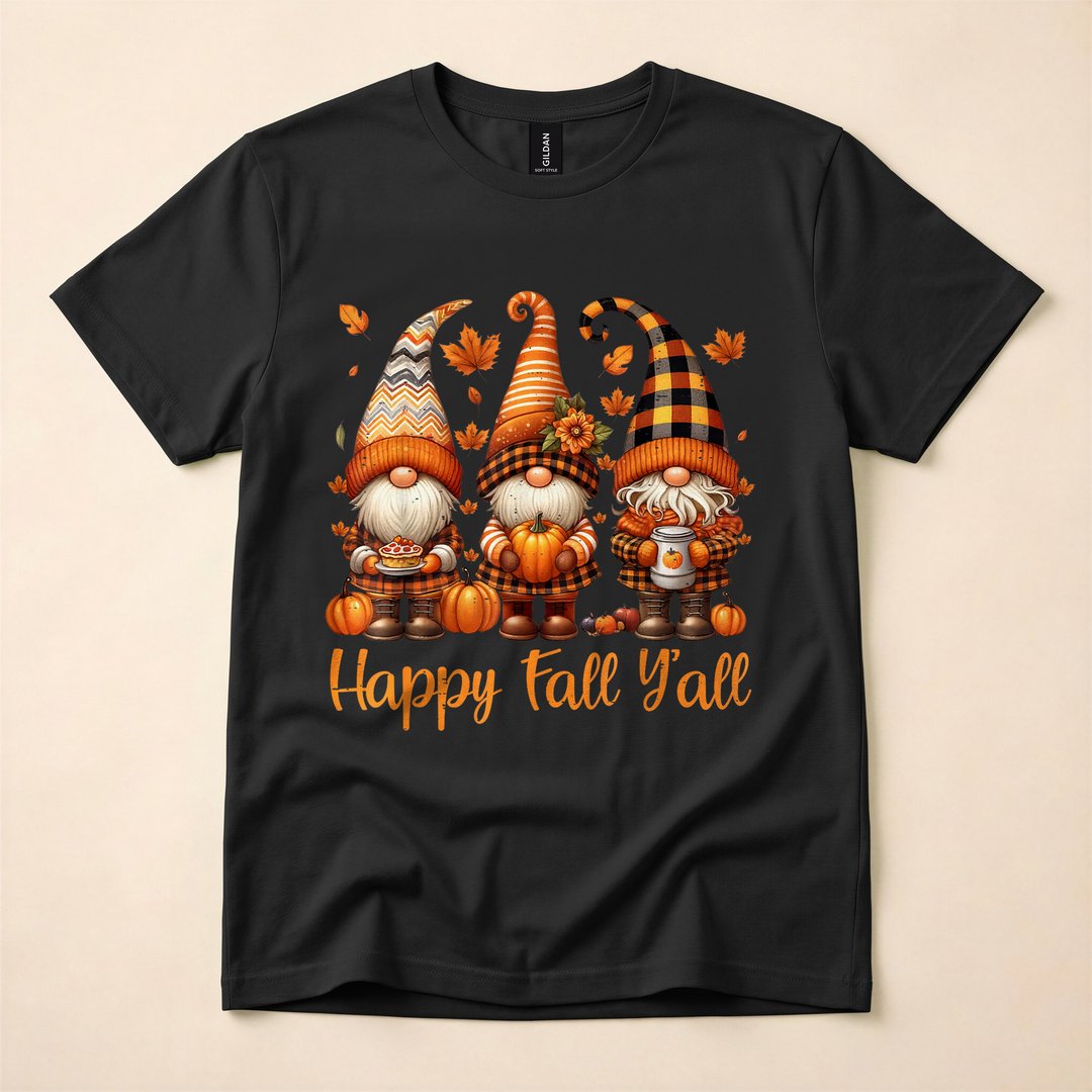 Happy Fall Y'all Gnome and Pumpkin Autumn T-Shirt