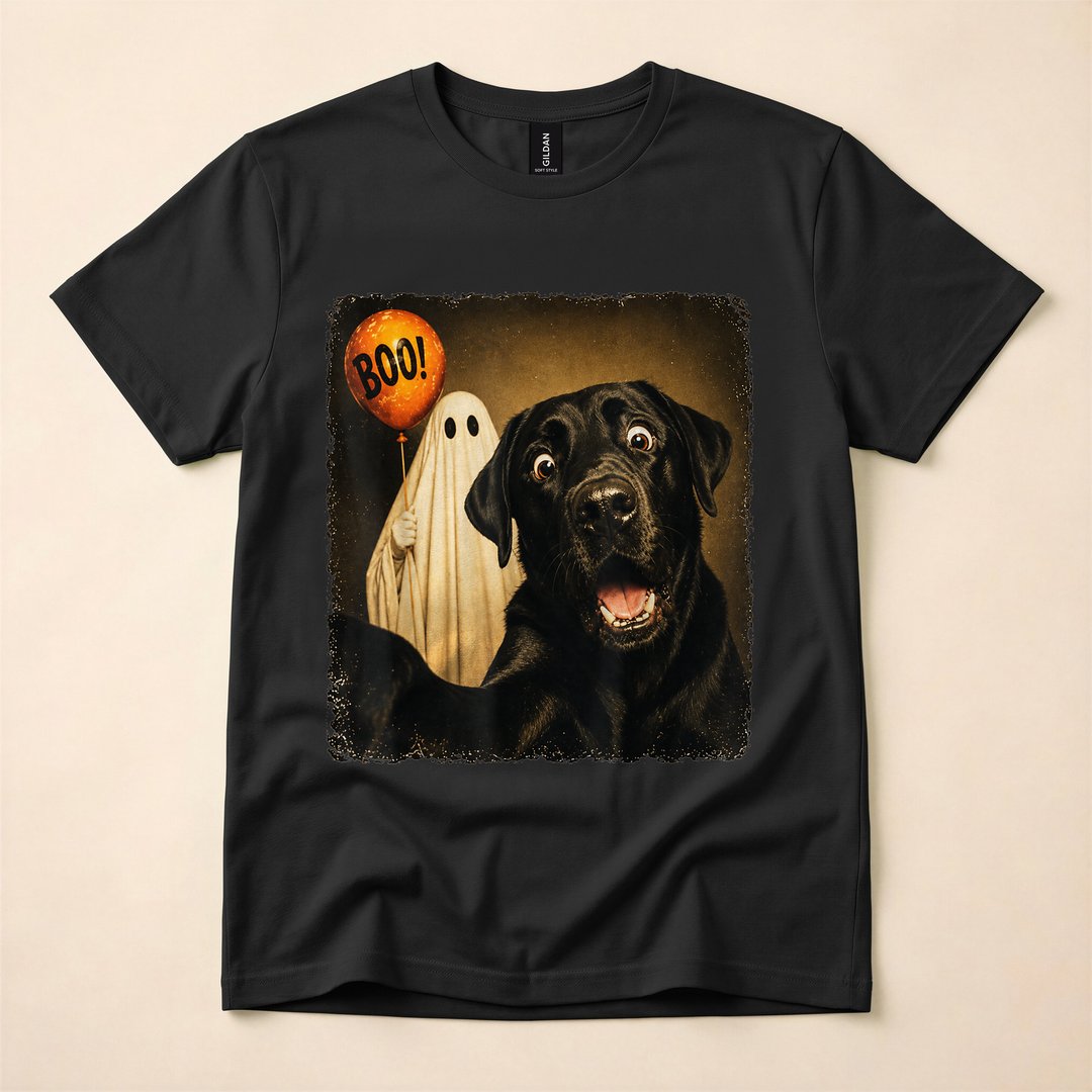 Black Labrador Ghost Selfie Boo Dog Halloween Meme T-Shirt