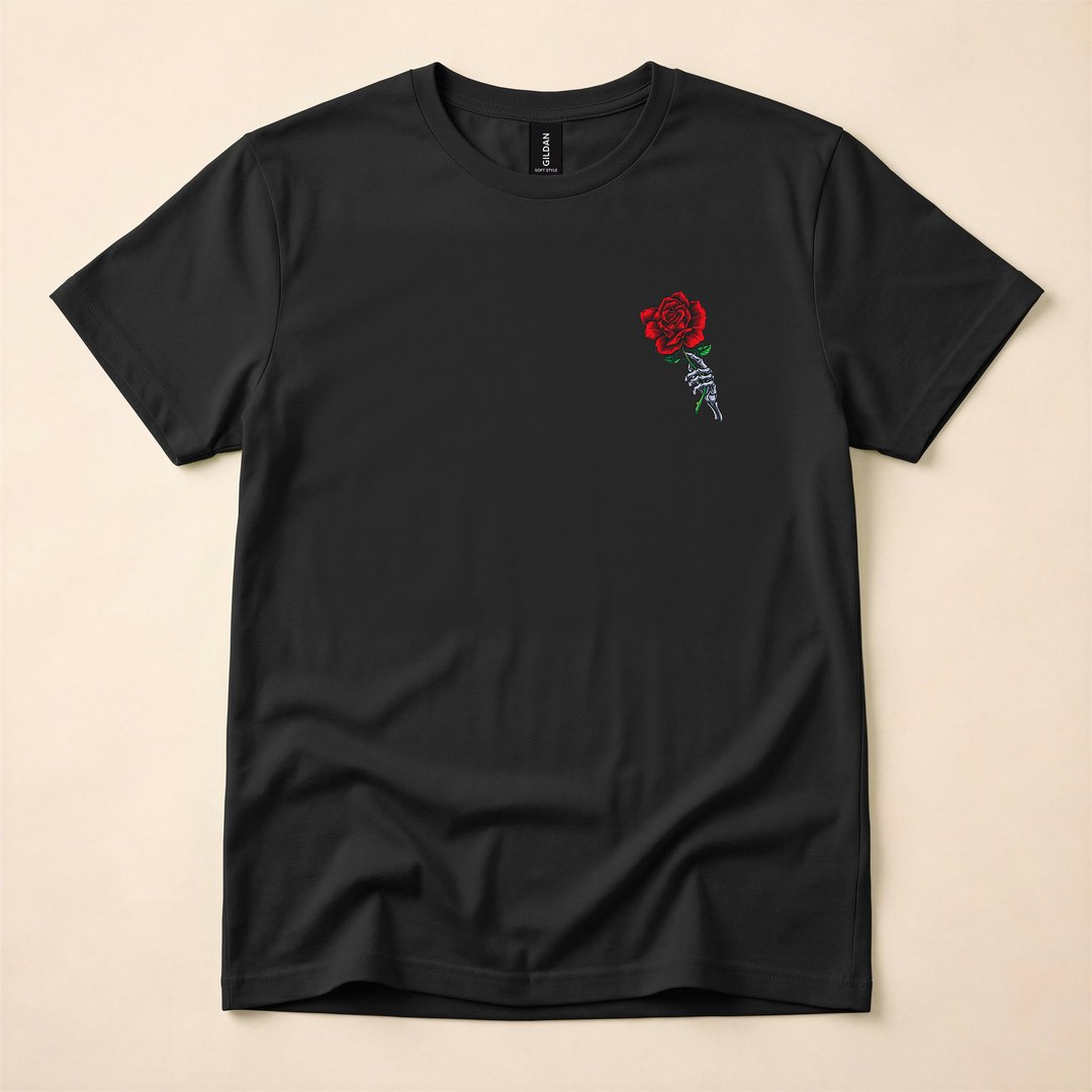 Skeleton Hand Holding a Red Rose Gothic T-Shirt